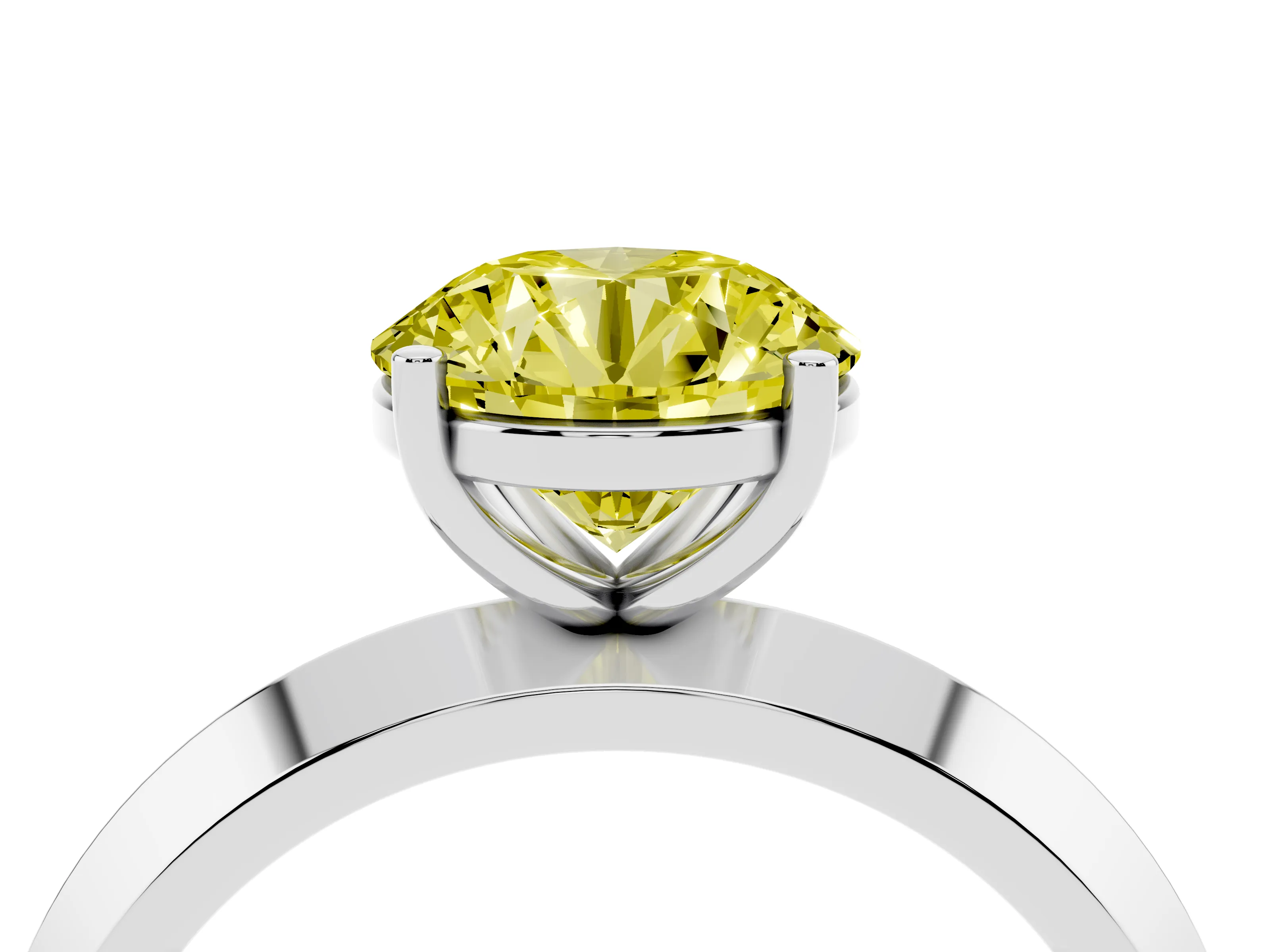 Fancy Yellow Round Cut Diamond Solitaire Engagement Ring Set in Silver with Flat Band and Prong Setting