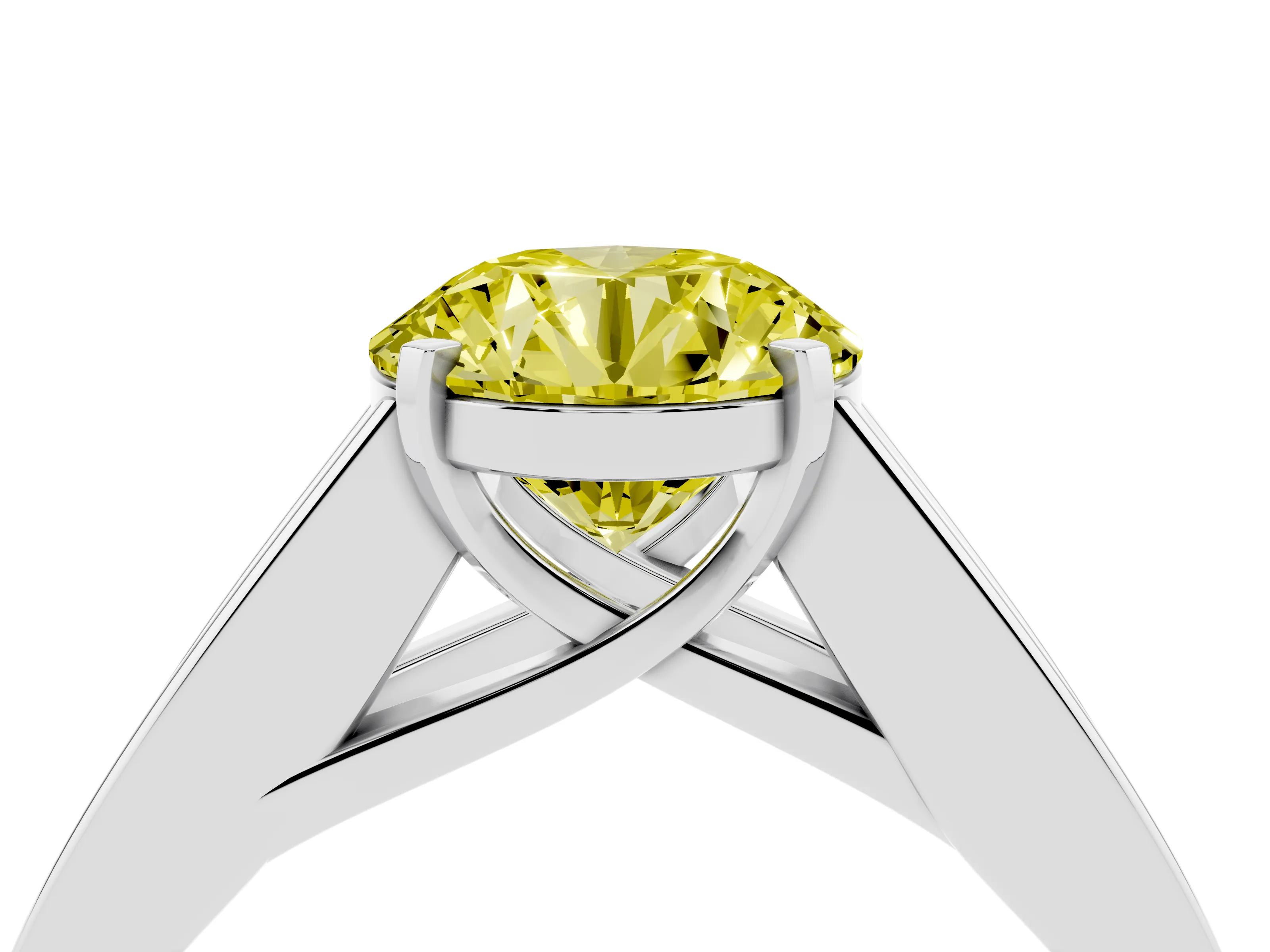 Fancy Yellow Round Cut Diamond Solitaire Ring Set in Silver with Channel-Set Accent Stones and Prong Setting