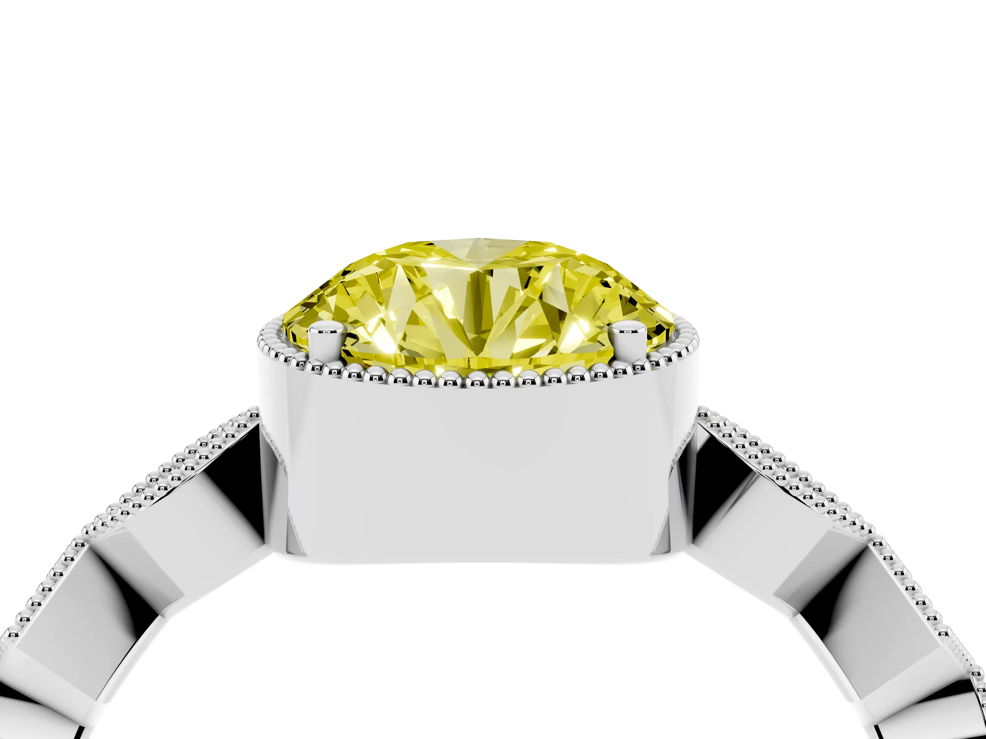 Fancy Yellow Round Cut Diamond Milgrain Marquise Twist Band Ring Set in Platinum with Prong Setting