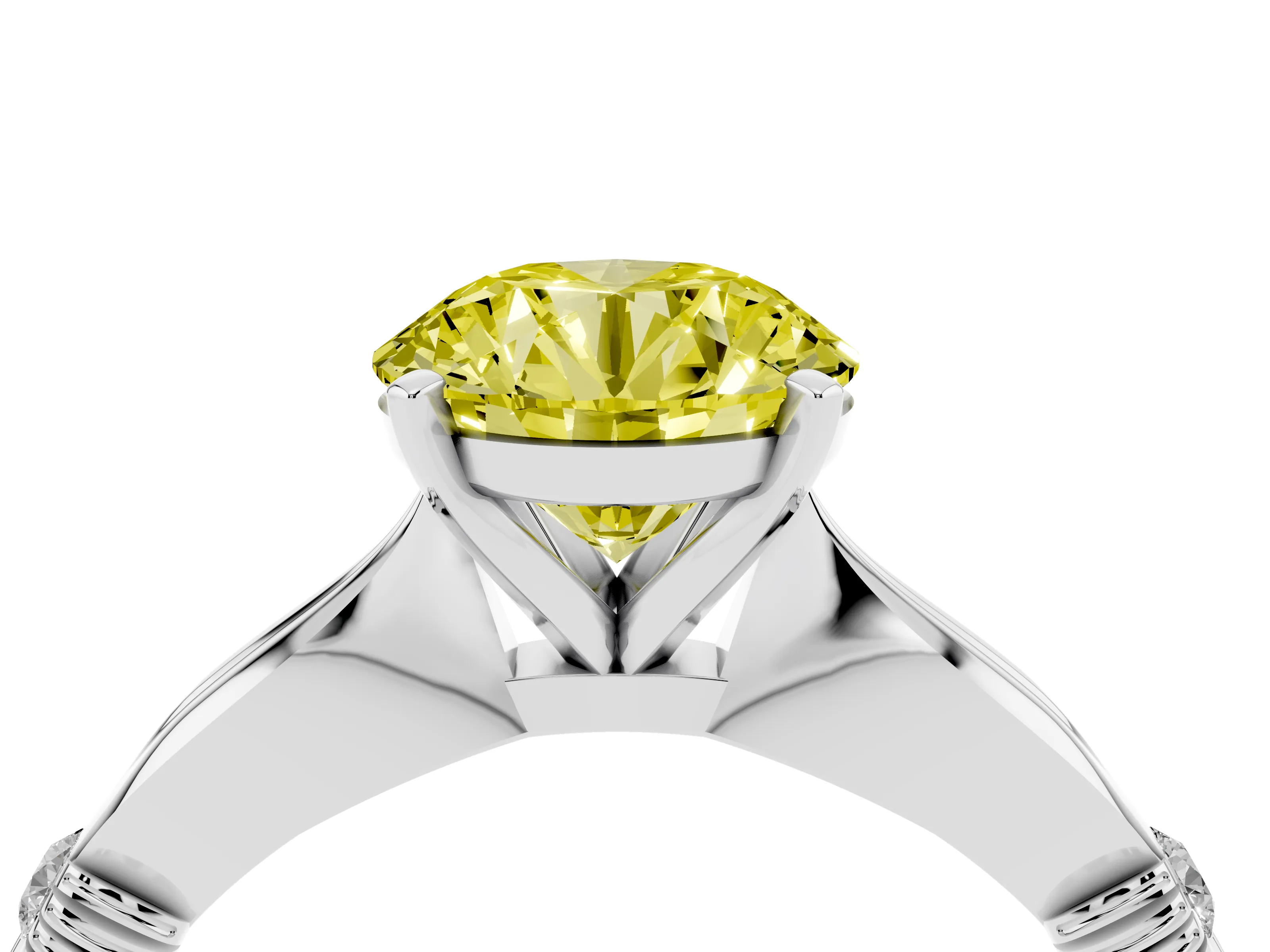 Fancy Yellow Round Cut Diamond Solitaire Twisted Band Ring Set in Silver with Accent Stones and Prong Setting