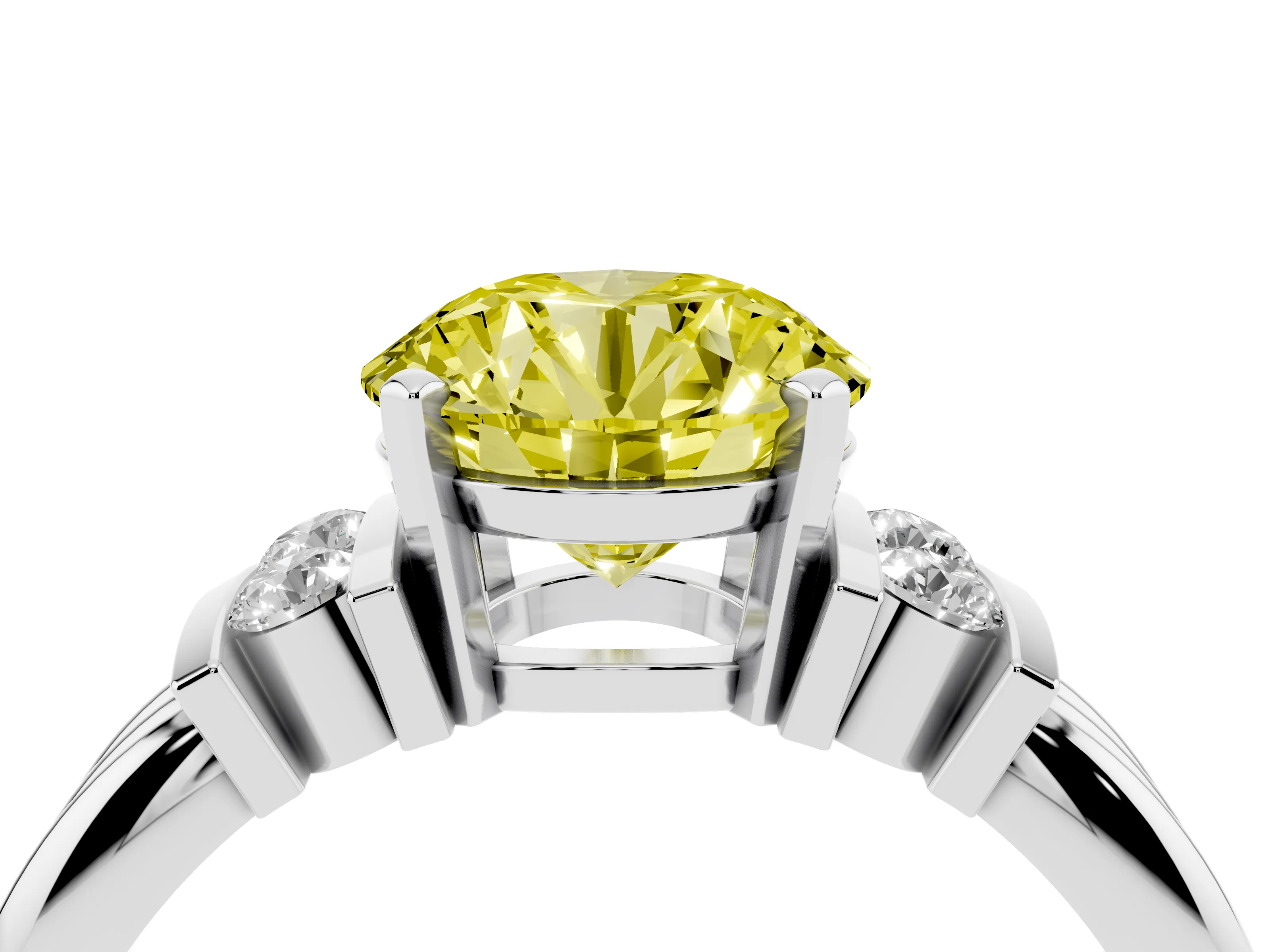 Fancy Yellow Three-Stone Round Cut Diamond Channel Set Ring Set in Silver with Bar Prongs