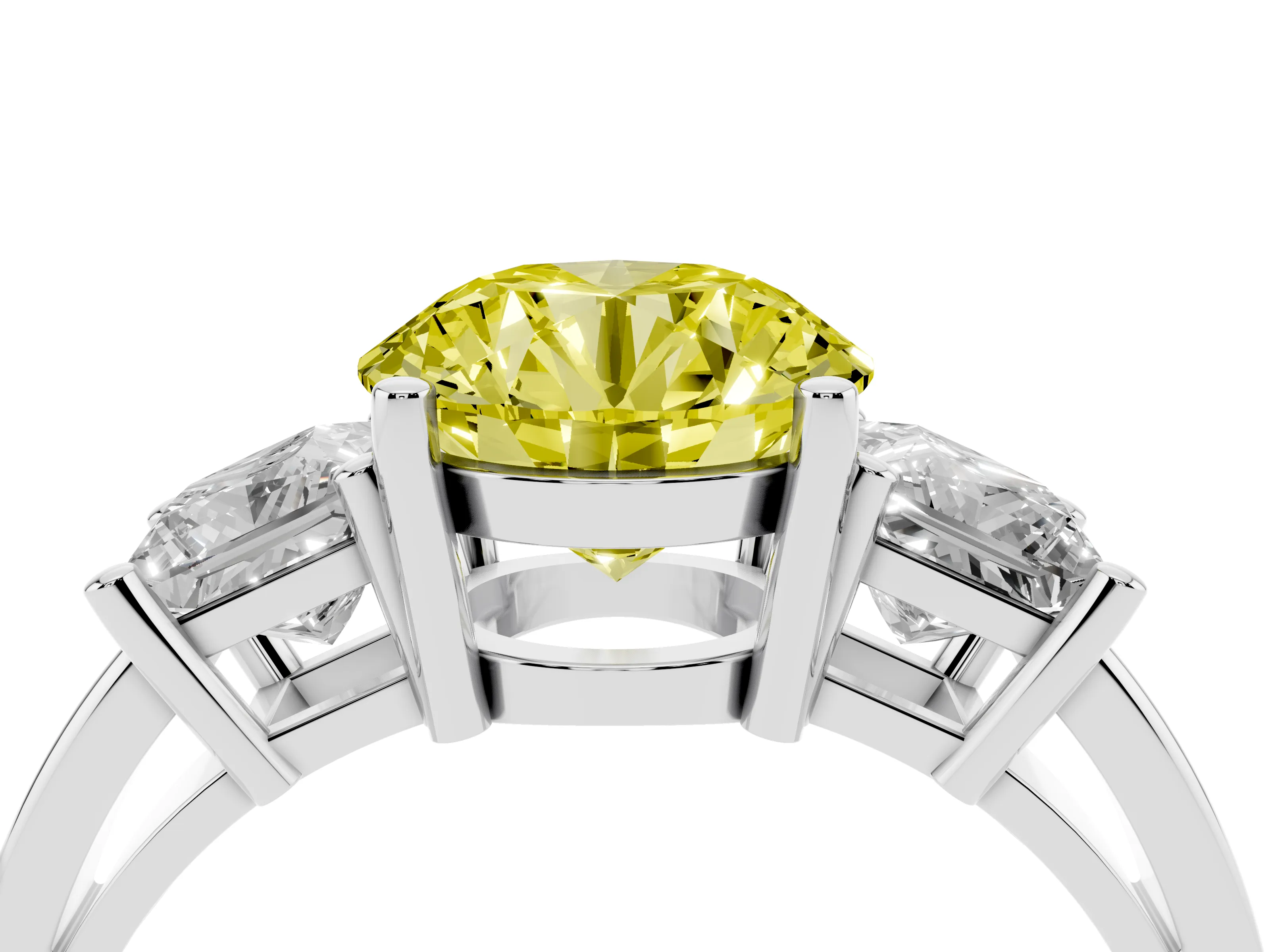 Fancy Yellow Three-Stone Round Cut Diamond Solitaire Ring Set in Silver with Prong Setting