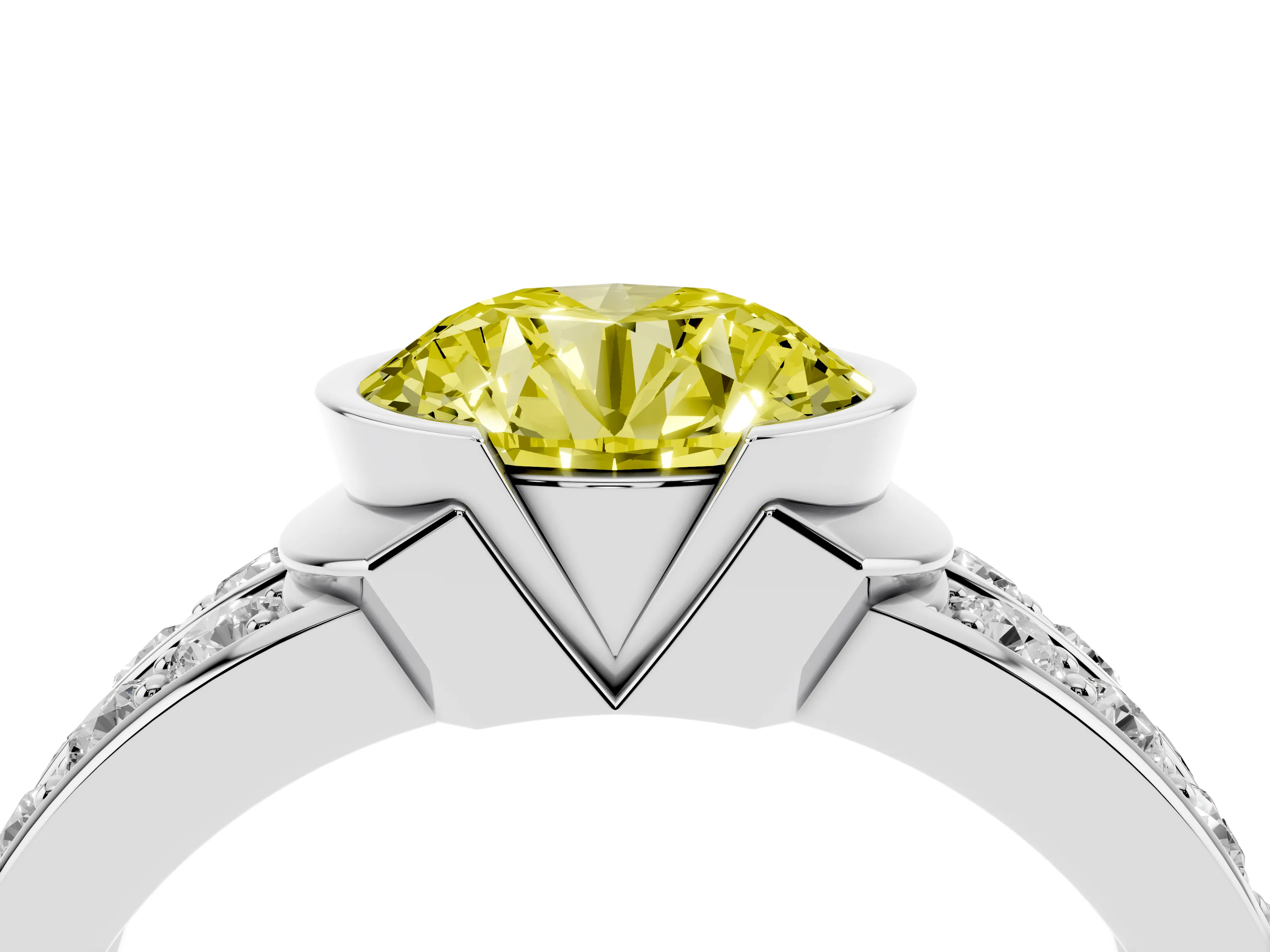 Fancy Yellow Round Cut Diamond Wide Channel Set Band Ring Set in Platinum with Bezel Setting