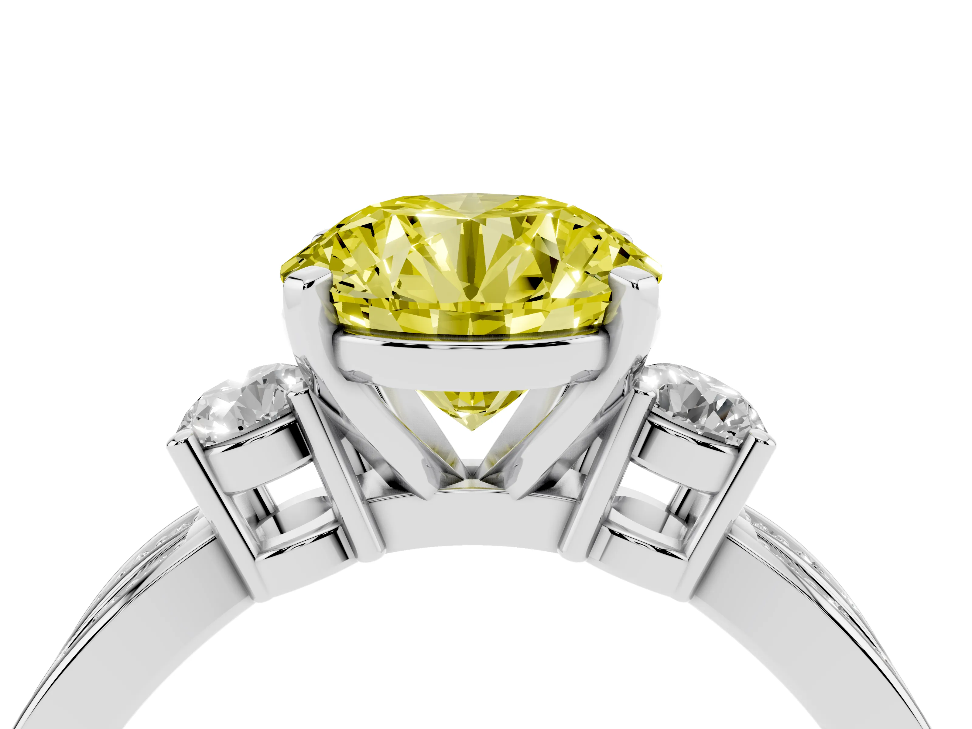 Fancy Yellow Three-Stone Round Cut Diamond Twist Band Ring Set in Silver with Pavé Accents and Prong Setting
