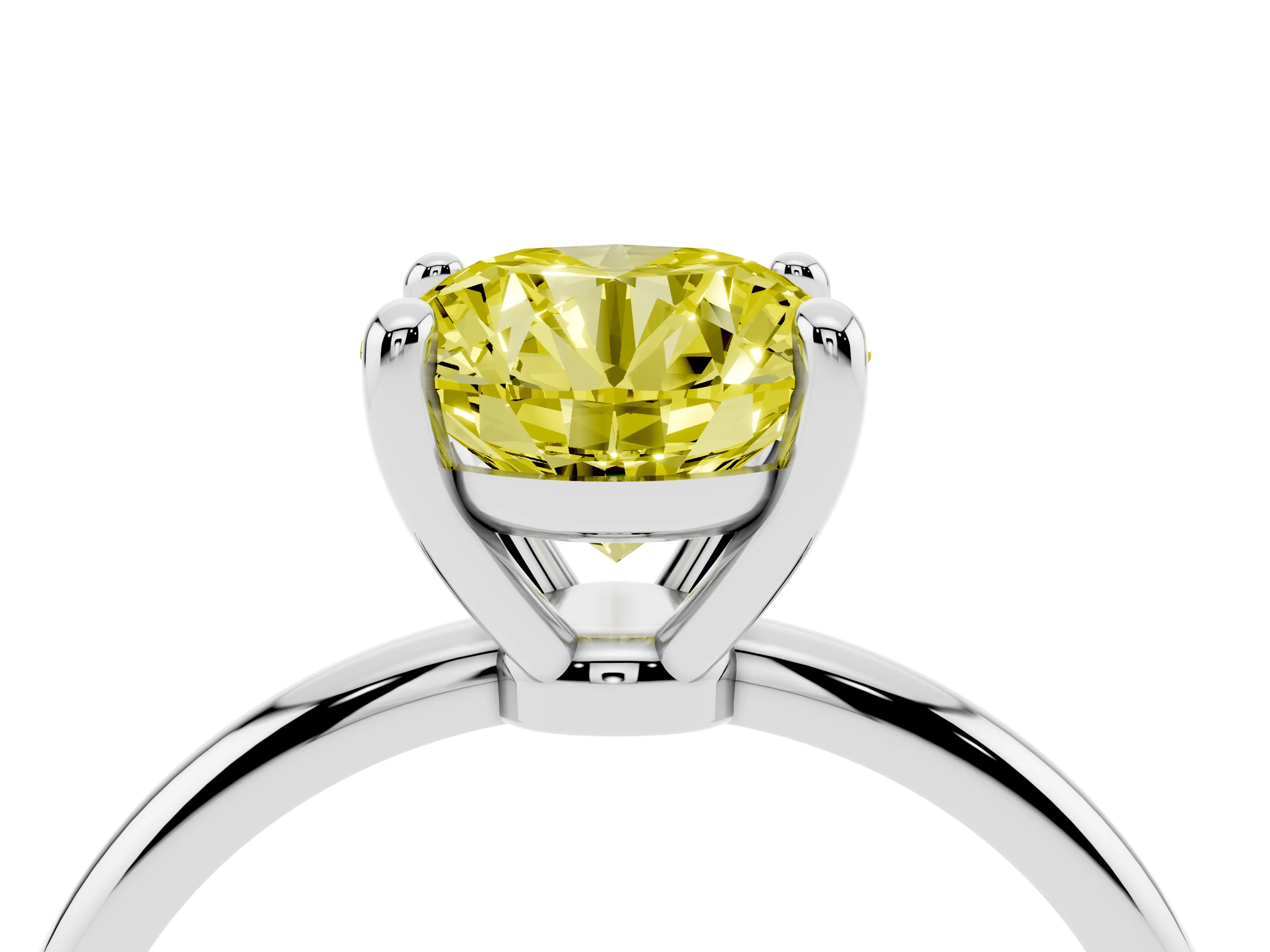 Fancy Yellow Round Cut Diamond Solitaire Ring Set in Silver with Secure Prong Setting on a Classic Band