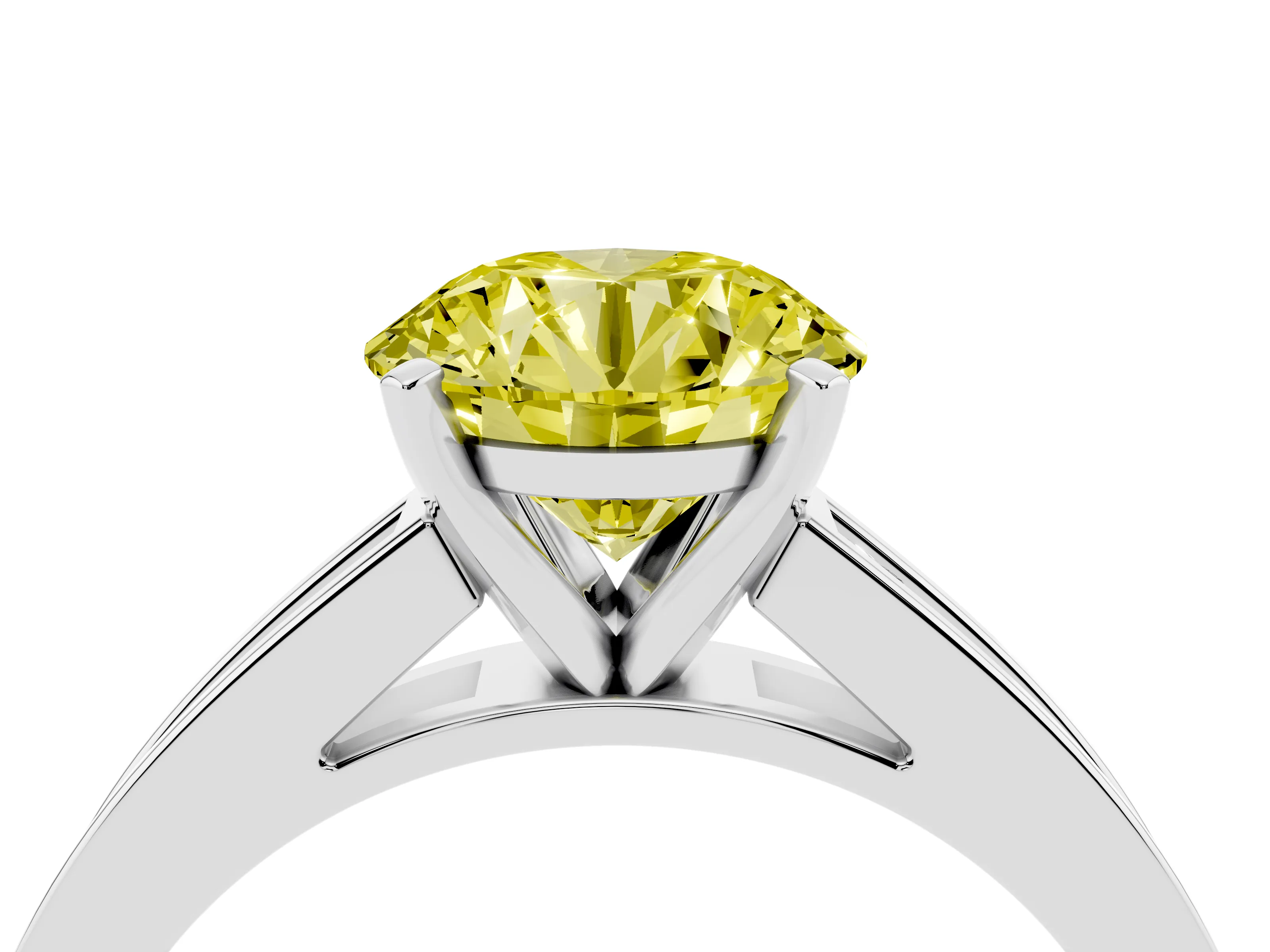 Fancy Yellow Round Cut Diamond Solitaire Ring Set in Silver with Channel-Set Band and Prong Setting