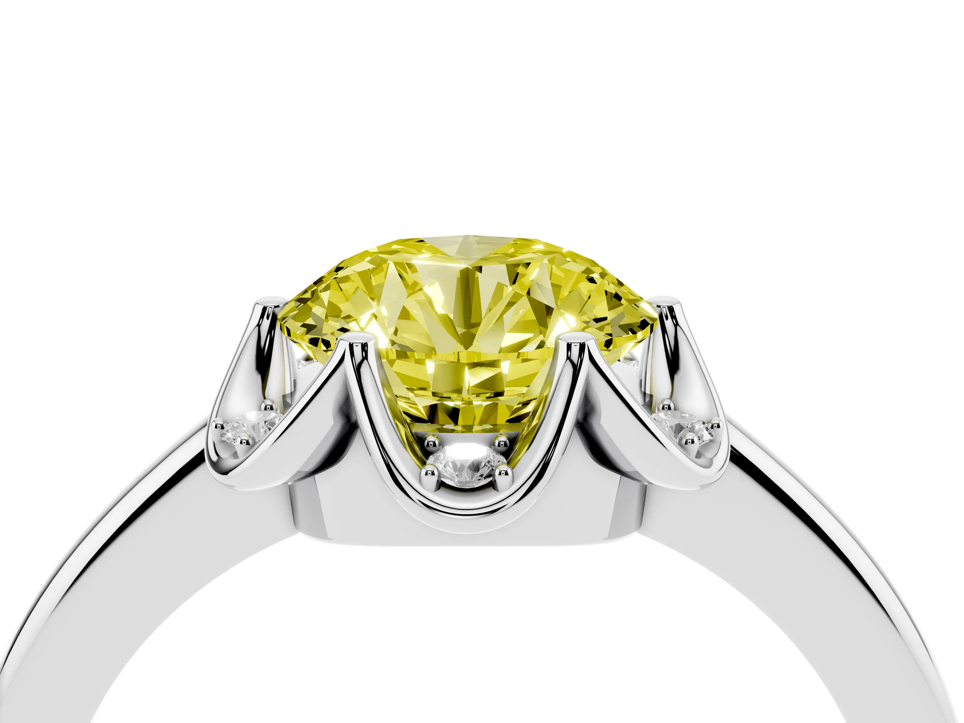 Fancy Yellow Round Cut Diamond Round Cluster Halo Ring Set in White gold with Solitaire Band and Prong Setting