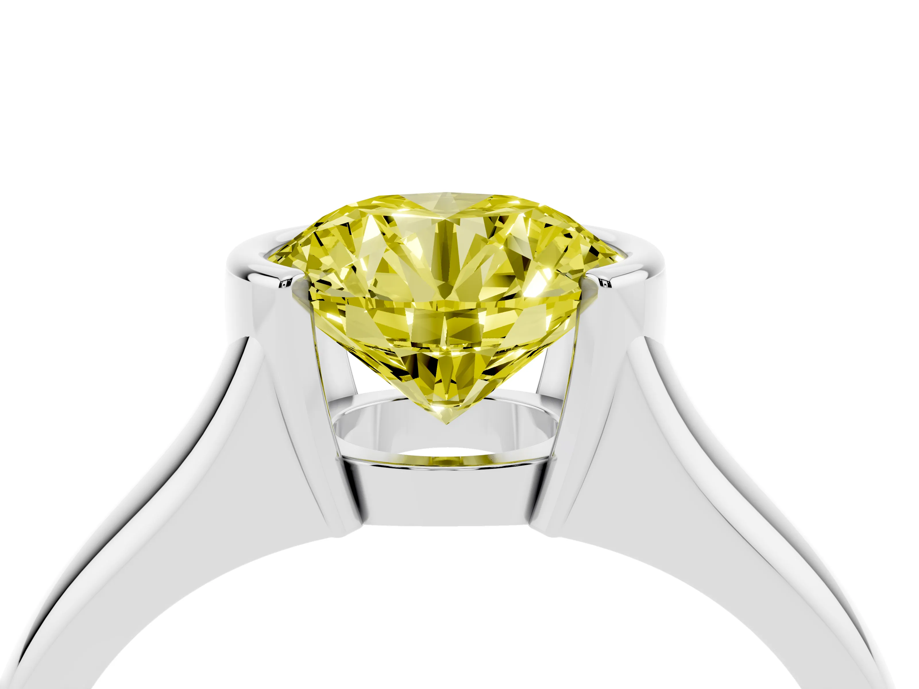 Fancy Yellow Round Cut Diamond Solitaire Tension Set Ring Set in Silver with Split Shank Band