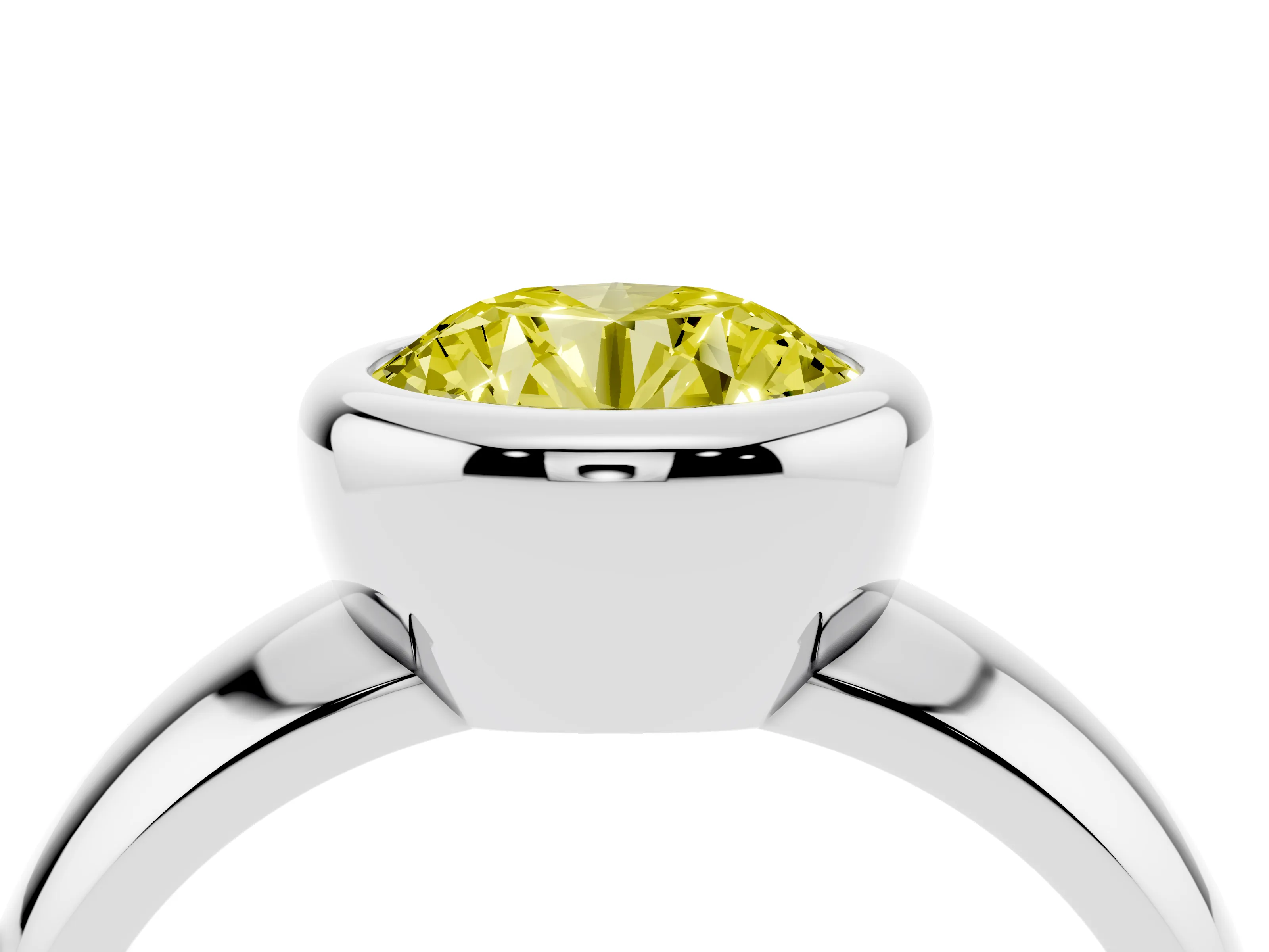 Fancy Yellow Bezel Set Round Cut Diamond Solitaire Ring Set in Silver with Wide Band