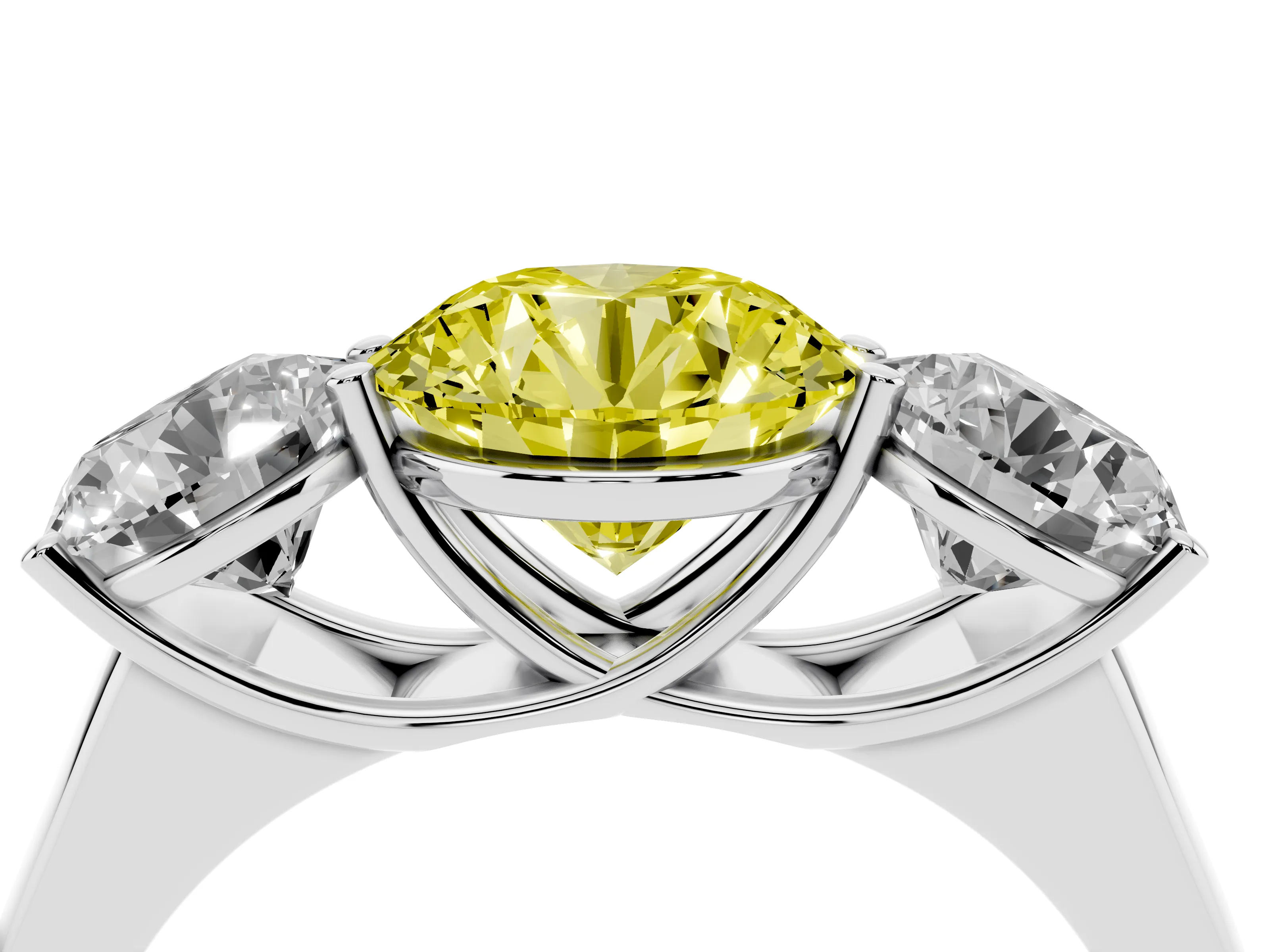 Fancy Yellow Round Cut Diamond Three-Stone Ring Set in Silver with Plain Polished Band