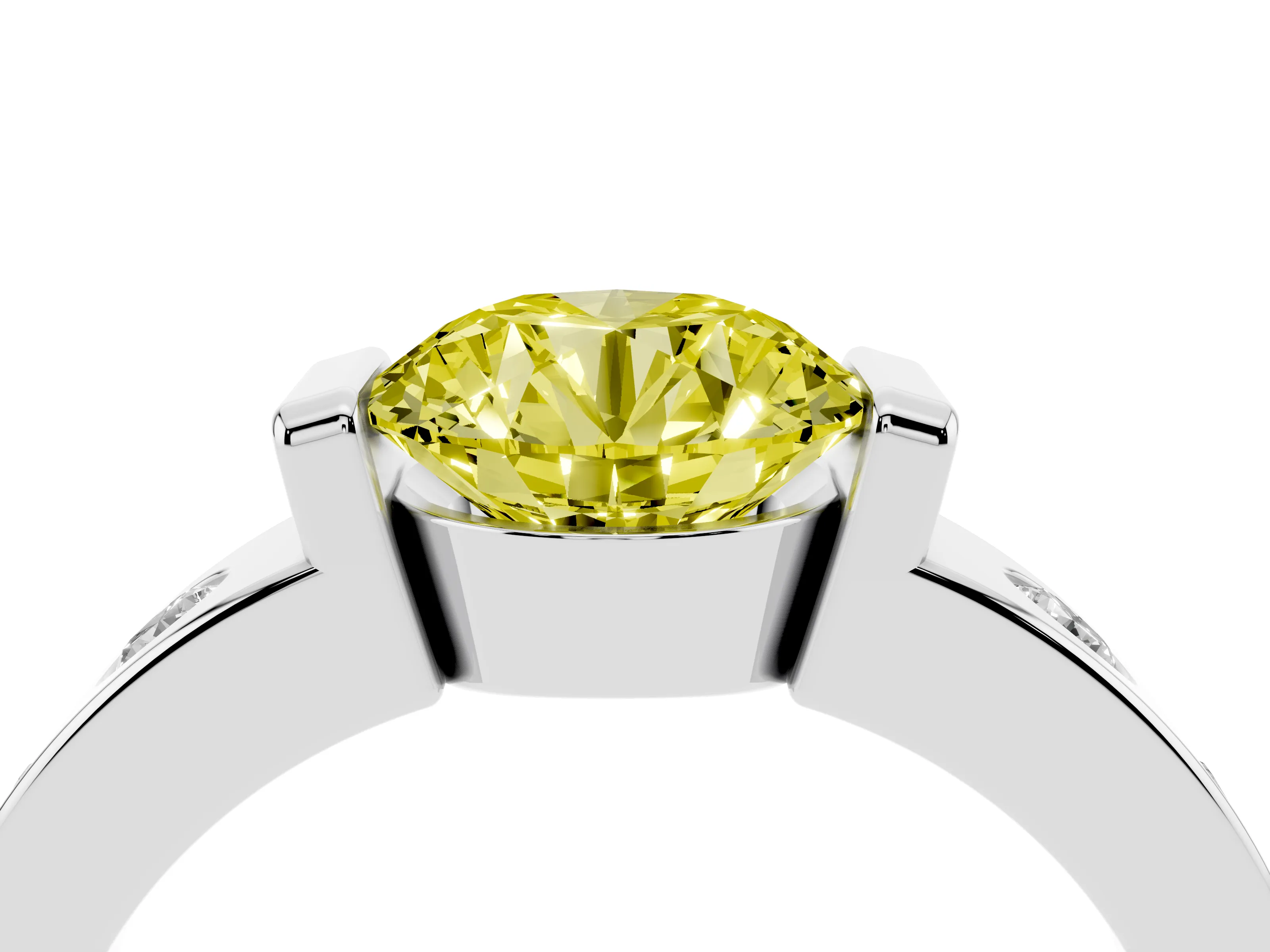 Fancy Yellow Round Cut Diamond Channel-Set Band Ring Set in Silver with Bezel Prong Setting