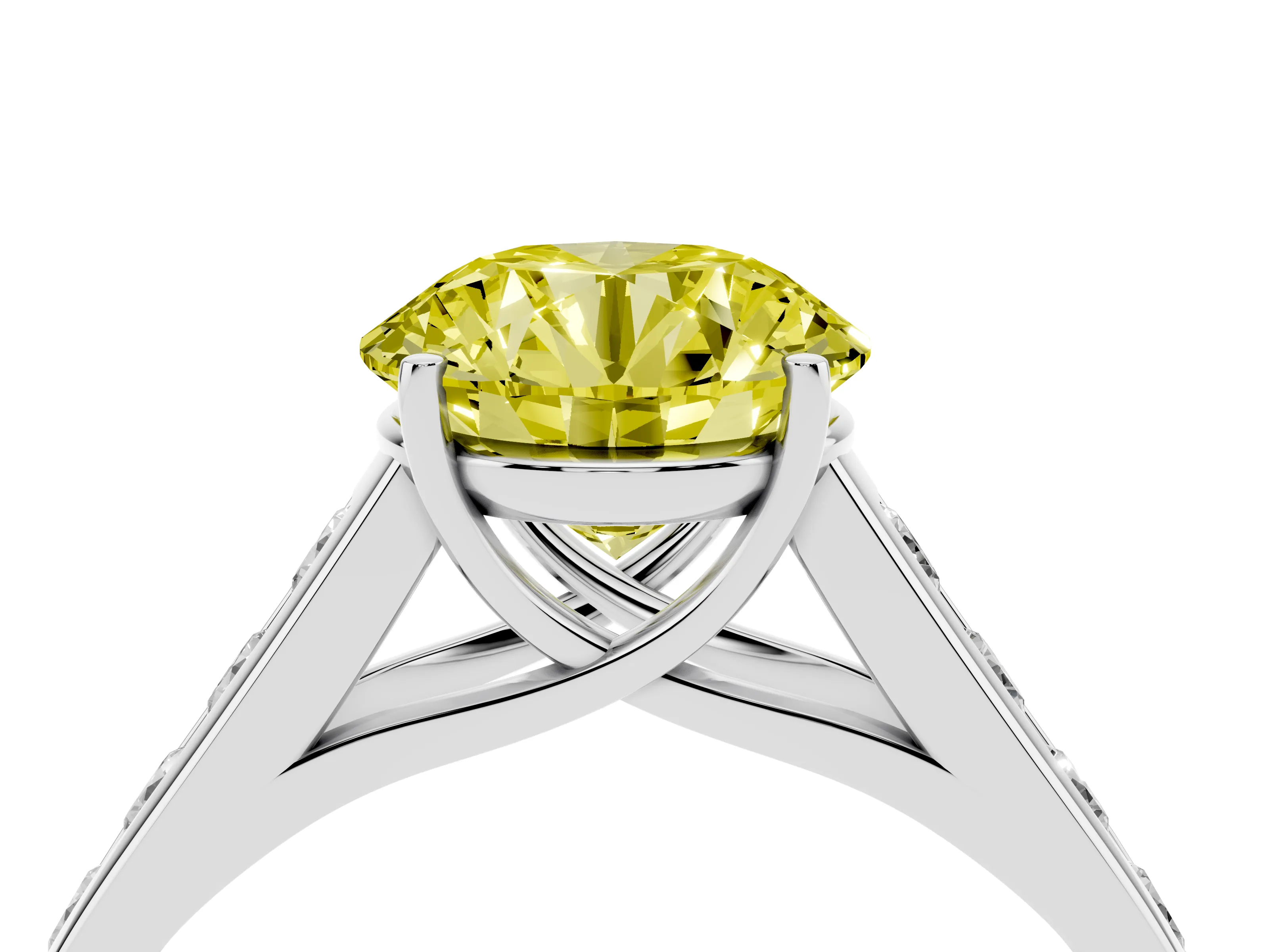 Fancy Yellow Round Cut Diamond Solitaire Channel-Set Engagement Ring Set in Silver with Prong Setting