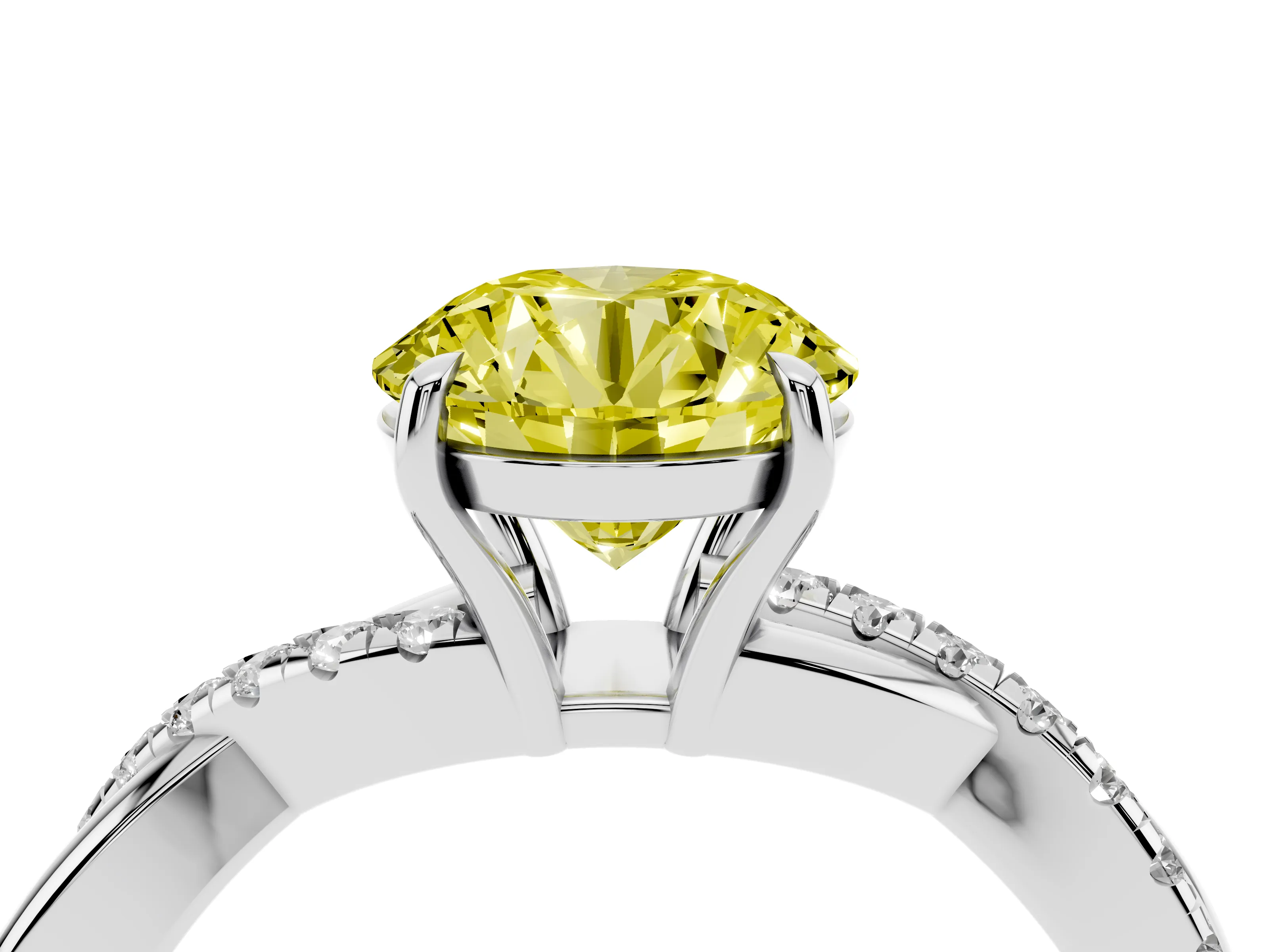 Fancy Yellow Round Cut Diamond Twisted Pavé Band Ring Set in Silver with Prong Setting