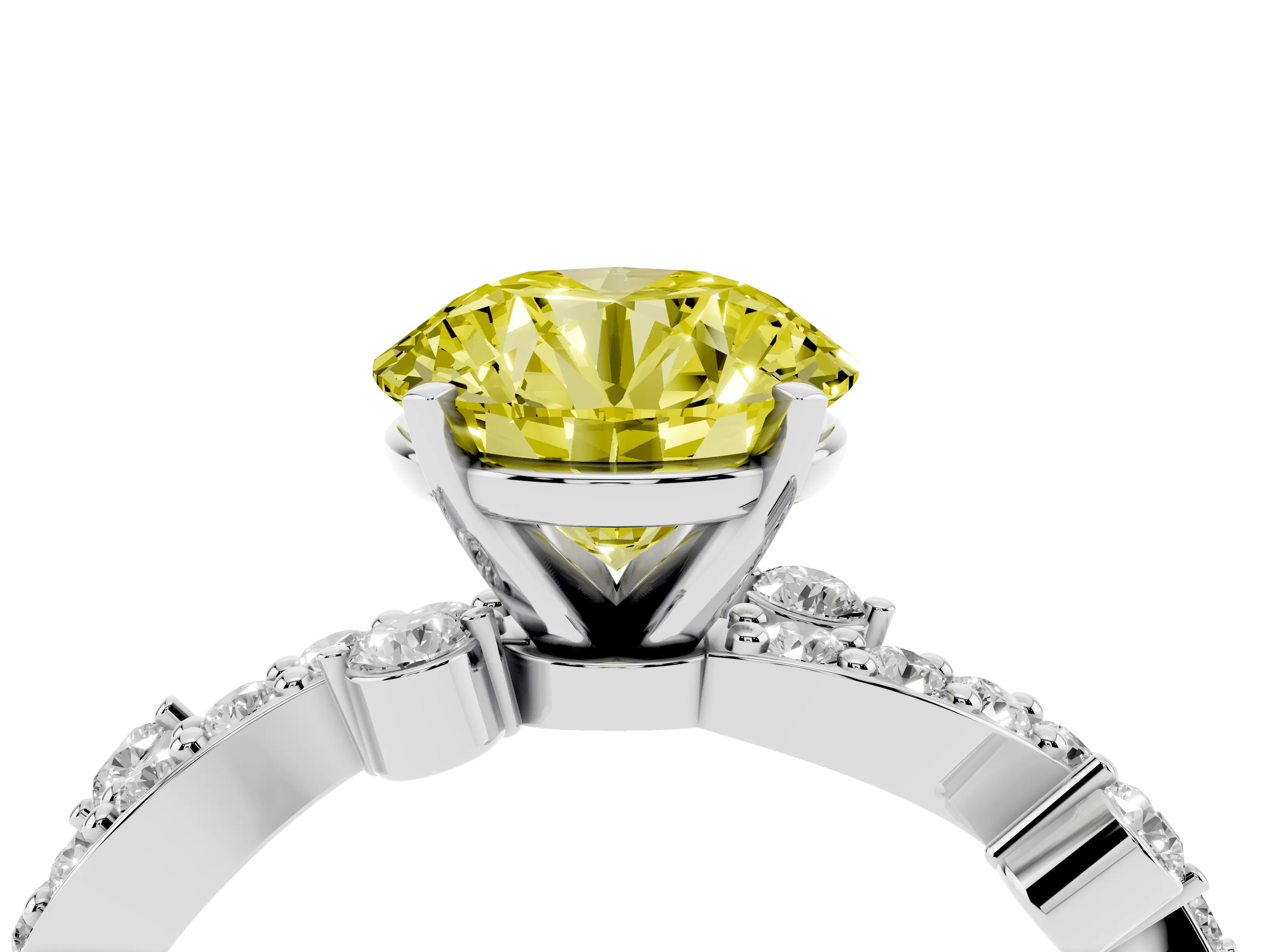Fancy Yellow Round Cut Diamond Solitaire Twisted Band Set in Platinum with Pavé Setting