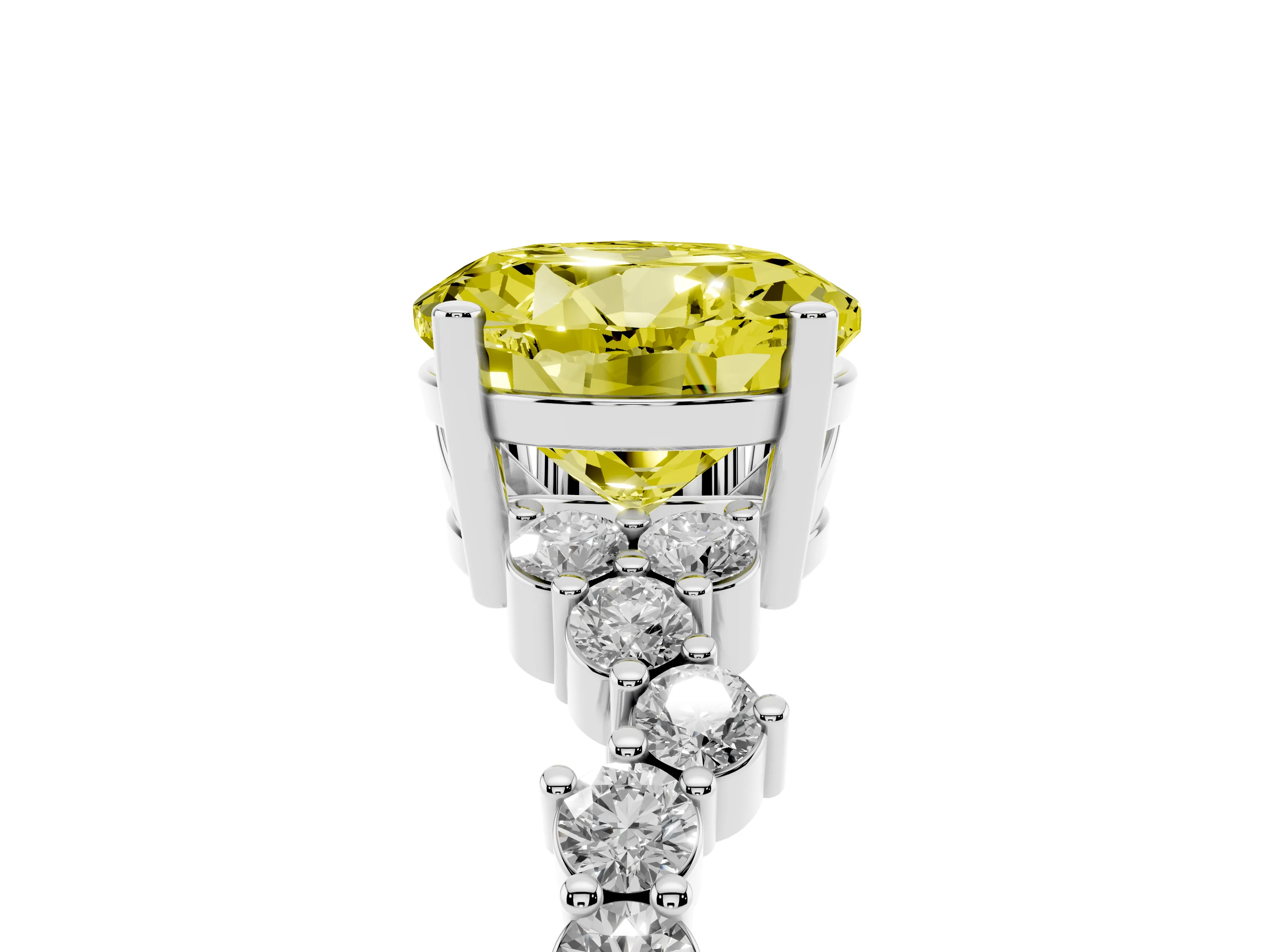 Fancy Yellow Round Cut Diamond Ring Set in White gold with Scattered Round Accents
