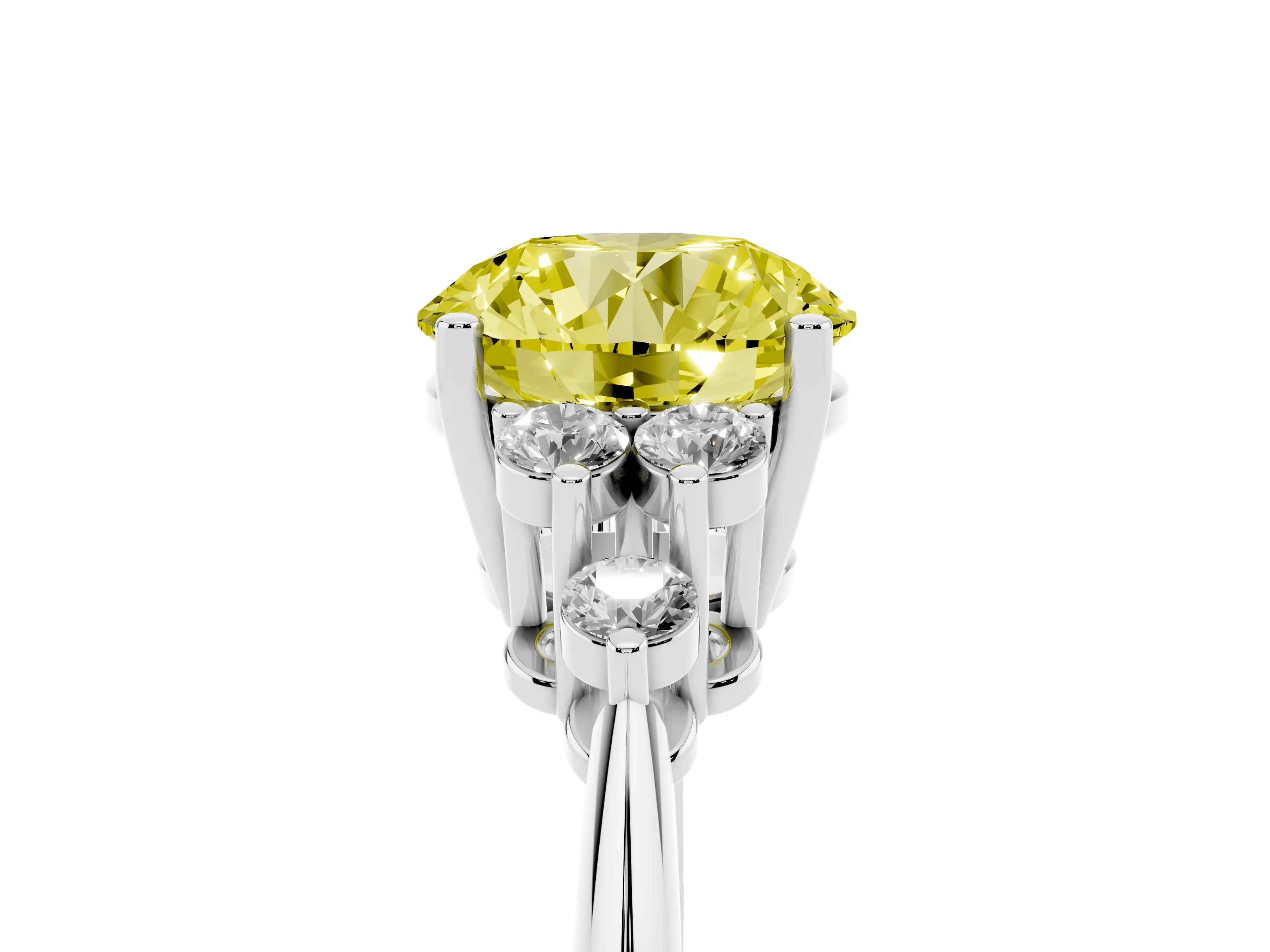 Fancy Yellow Round Cut Diamond Cluster Ring Set in Platinum with Plain Band and Prong Setting