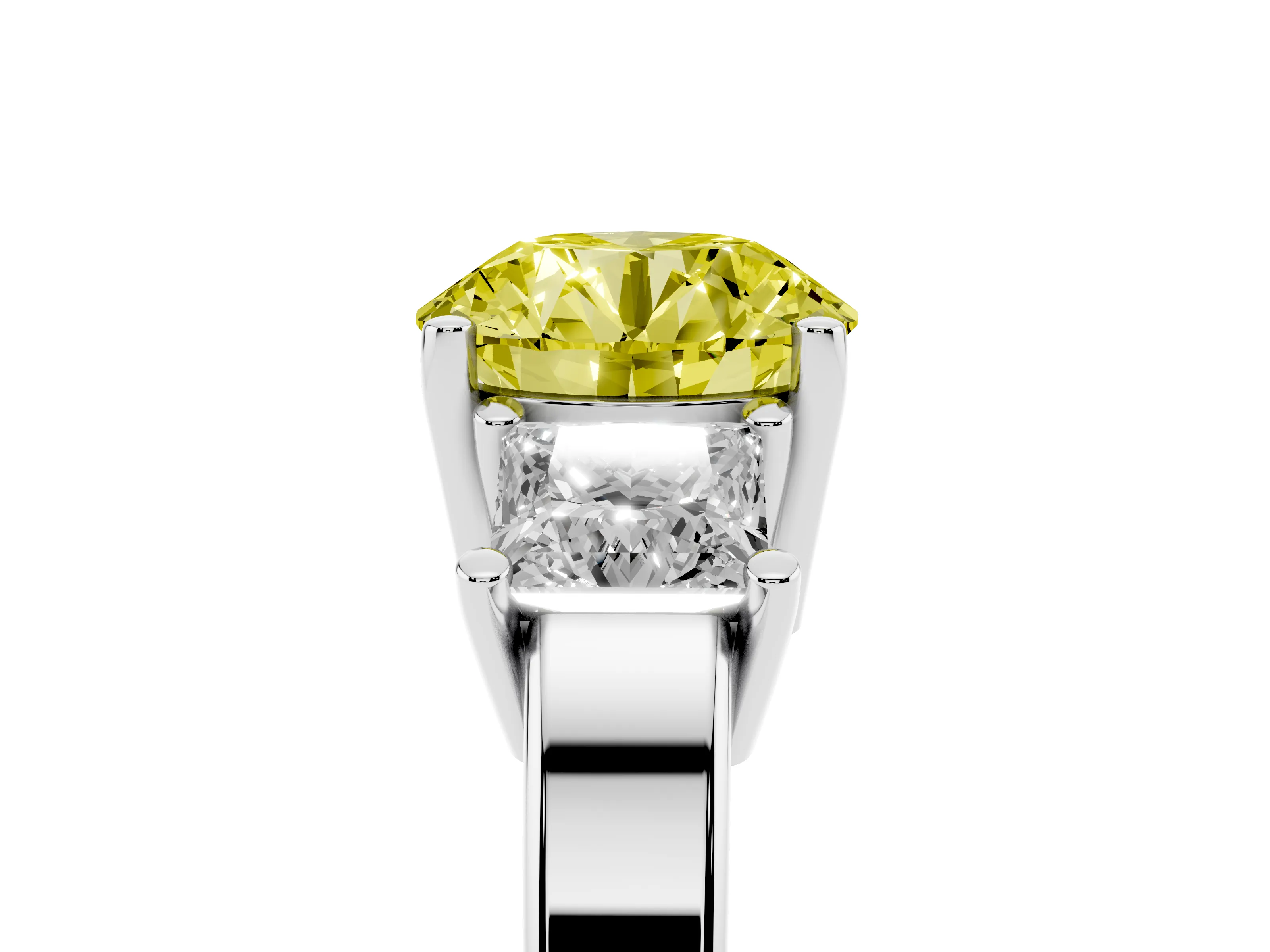 Fancy Yellow Three-Stone Round Cut Diamond Solitaire Ring Set in Silver with Prong Setting