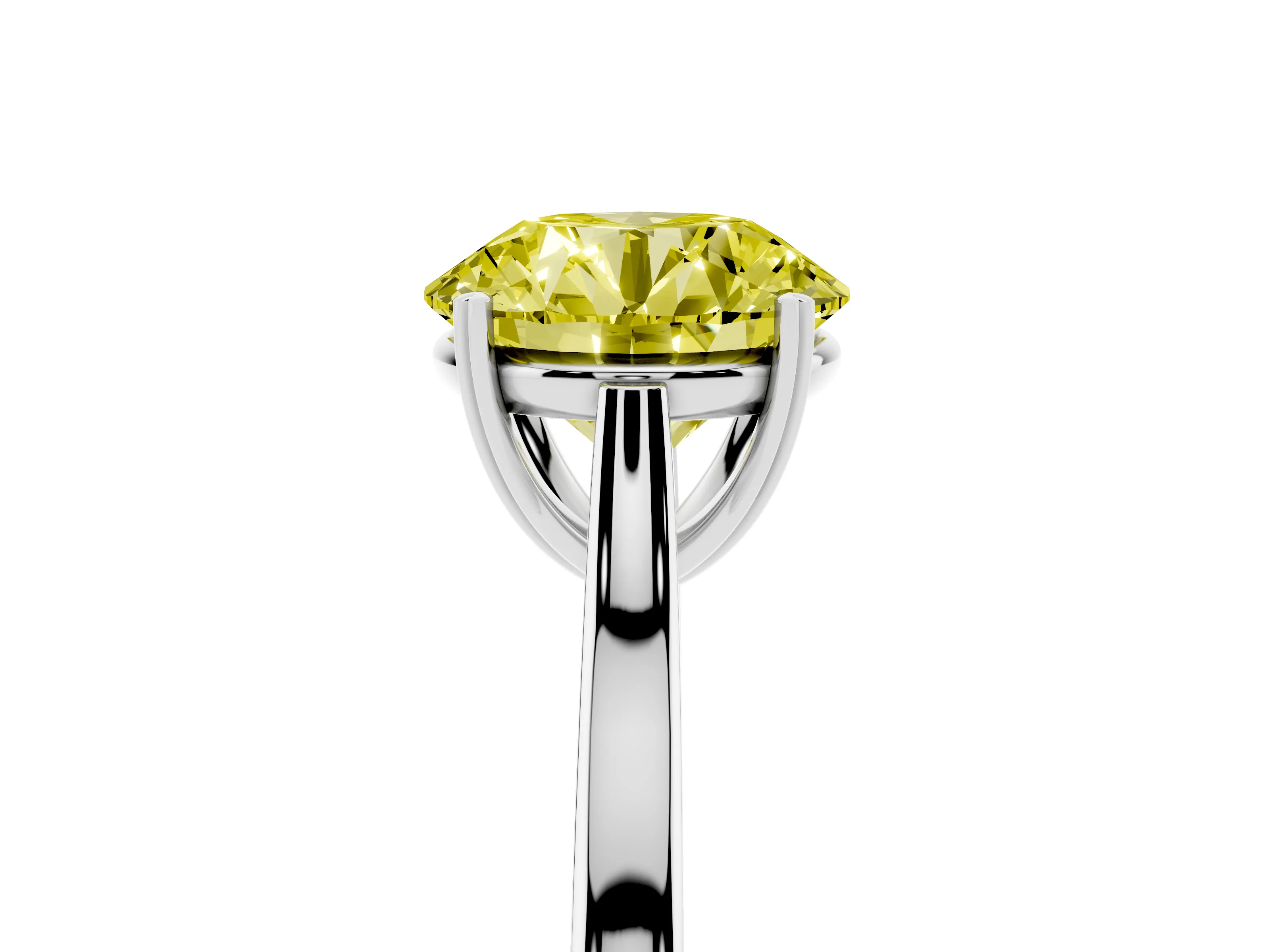 Fancy Yellow Round Cut Diamond Solitaire Heart Prong Engagement Ring Set in Platinum with Tapered Band