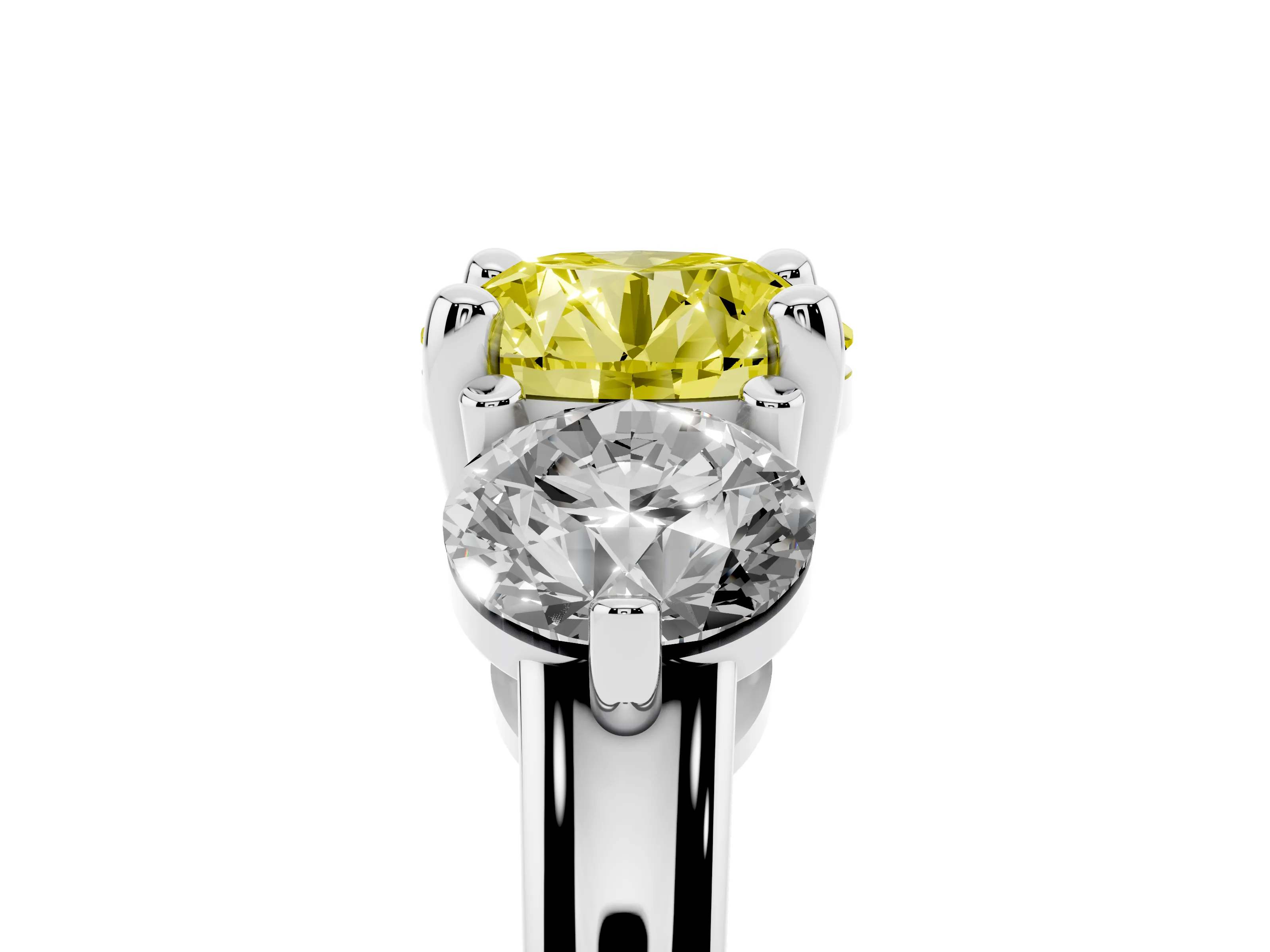 Fancy Yellow Round Cut Diamond Three-Stone Ring Set in Platinum with Prong Setting and Classic Band