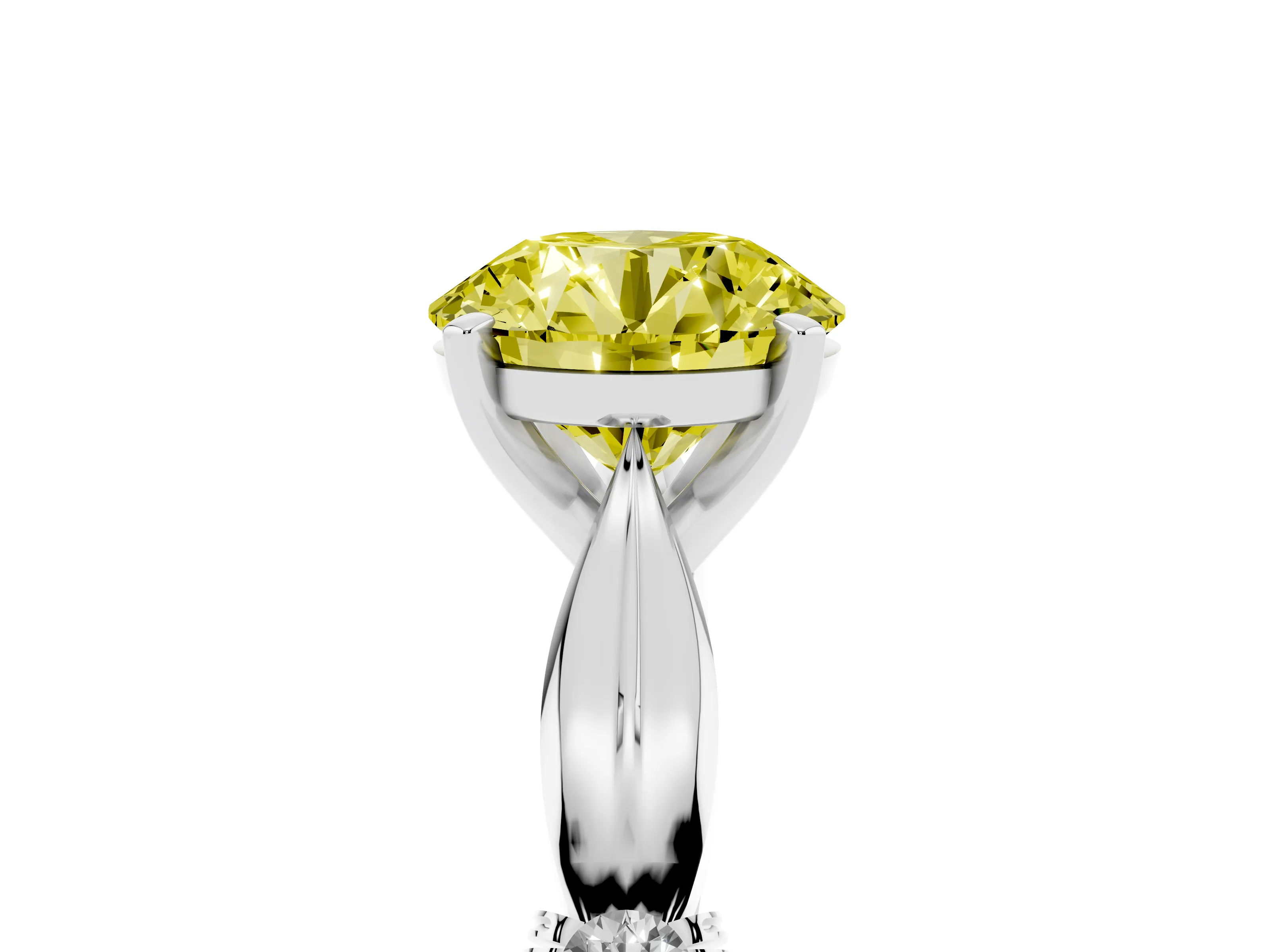 Fancy Yellow Round Cut Diamond Solitaire Twisted Band Ring Set in Silver with Accent Stones and Prong Setting