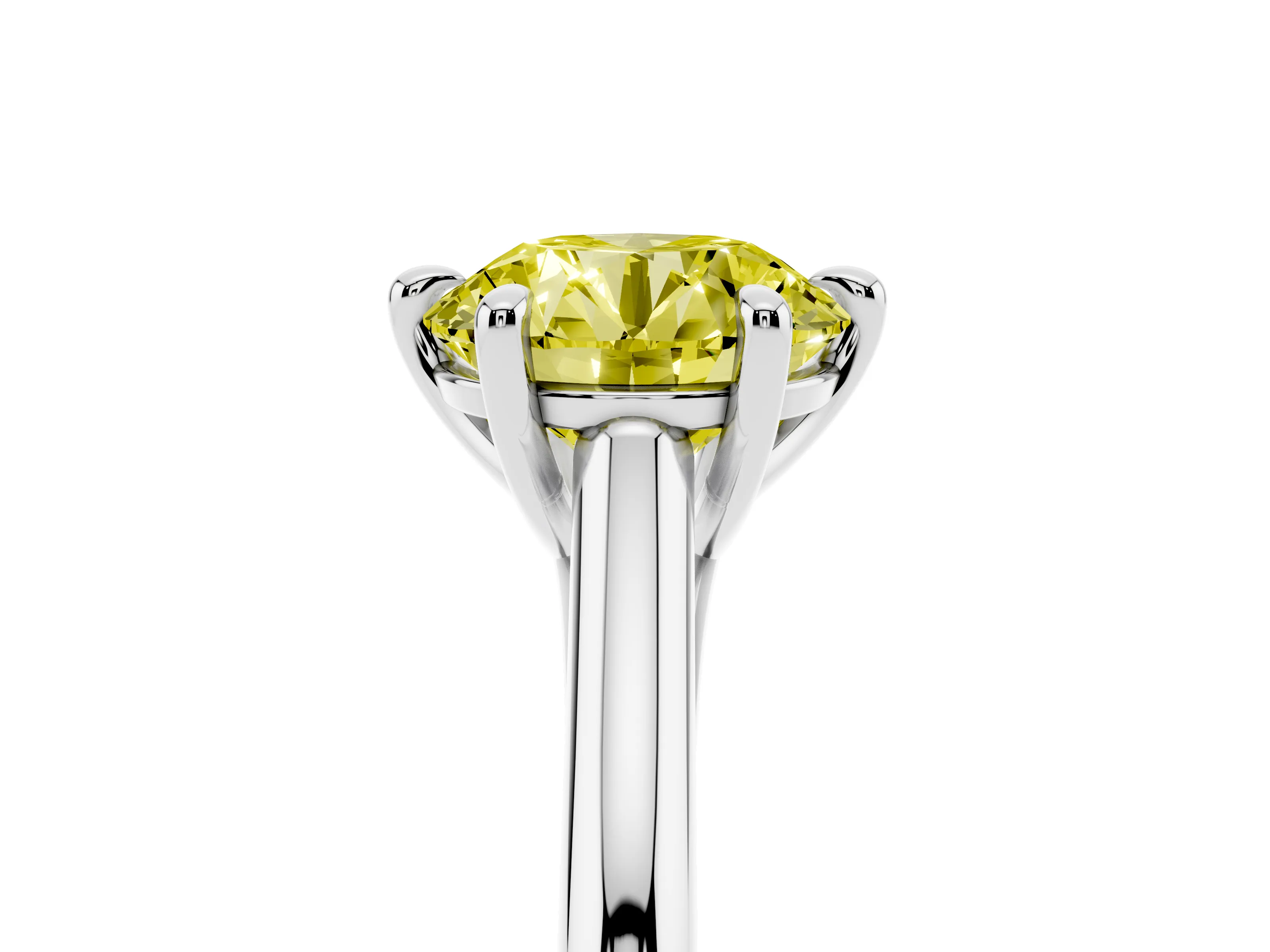 Fancy Yellow Round Cut Diamond Solitaire Engagement Ring Set in White gold with Prong Setting and Plain Classic Band