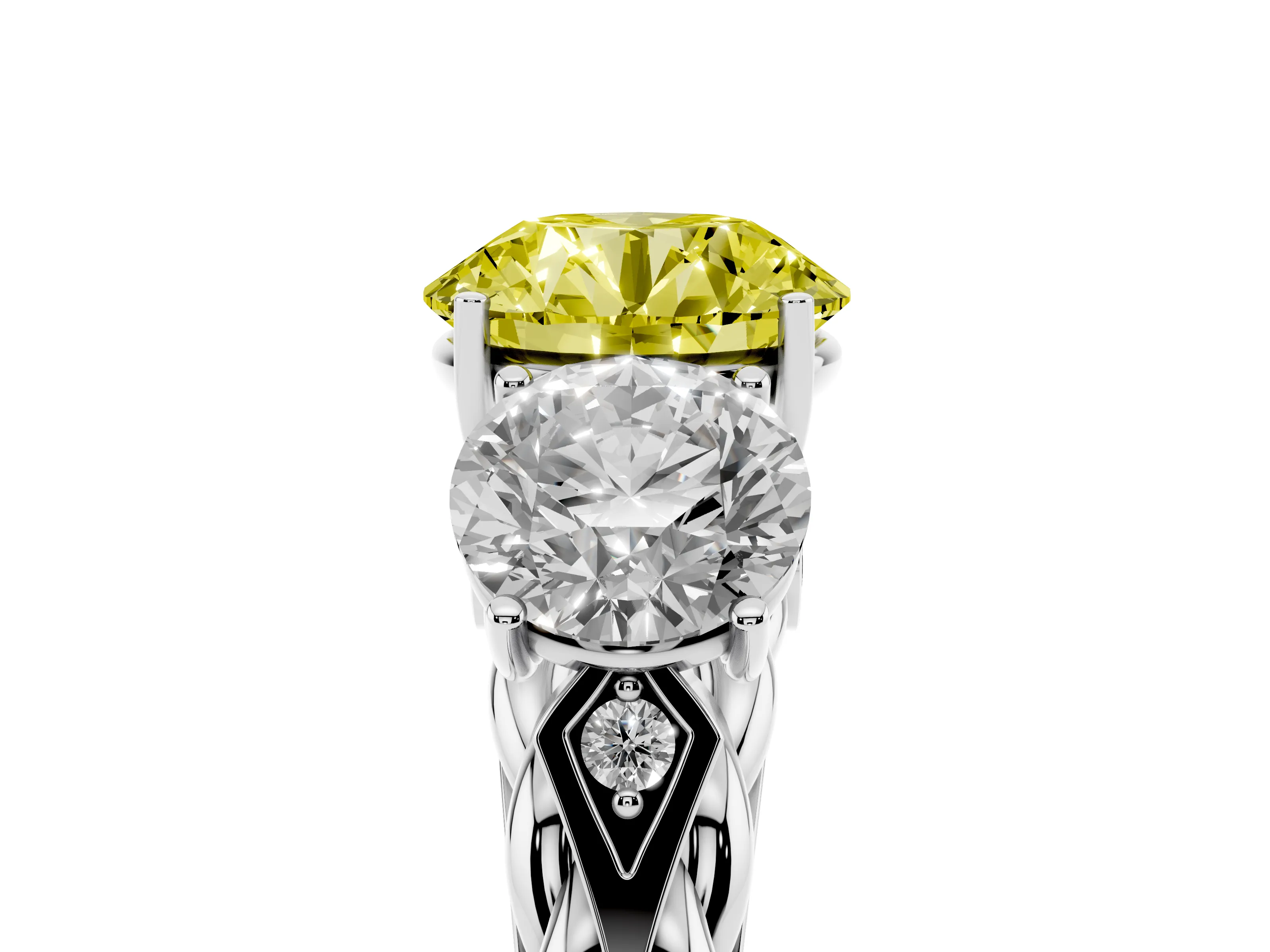 Fancy Yellow Round Cut Diamond Three-Stone Ring Set in Silver with Braided Band