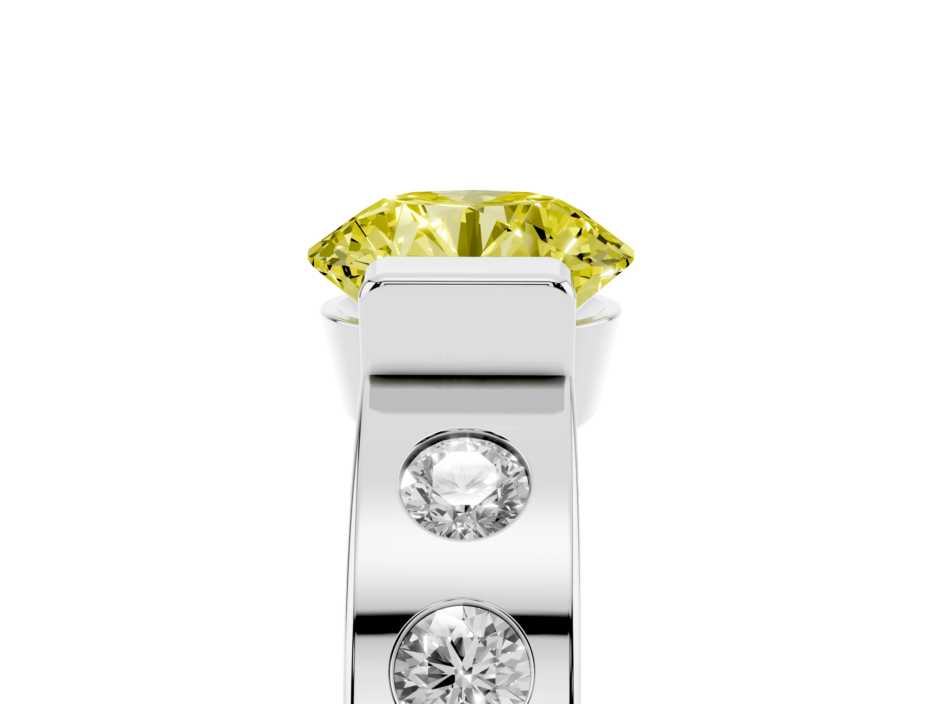 Fancy Yellow Round Cut Diamond Channel-Set Band Ring Set in Silver with Bezel Prong Setting