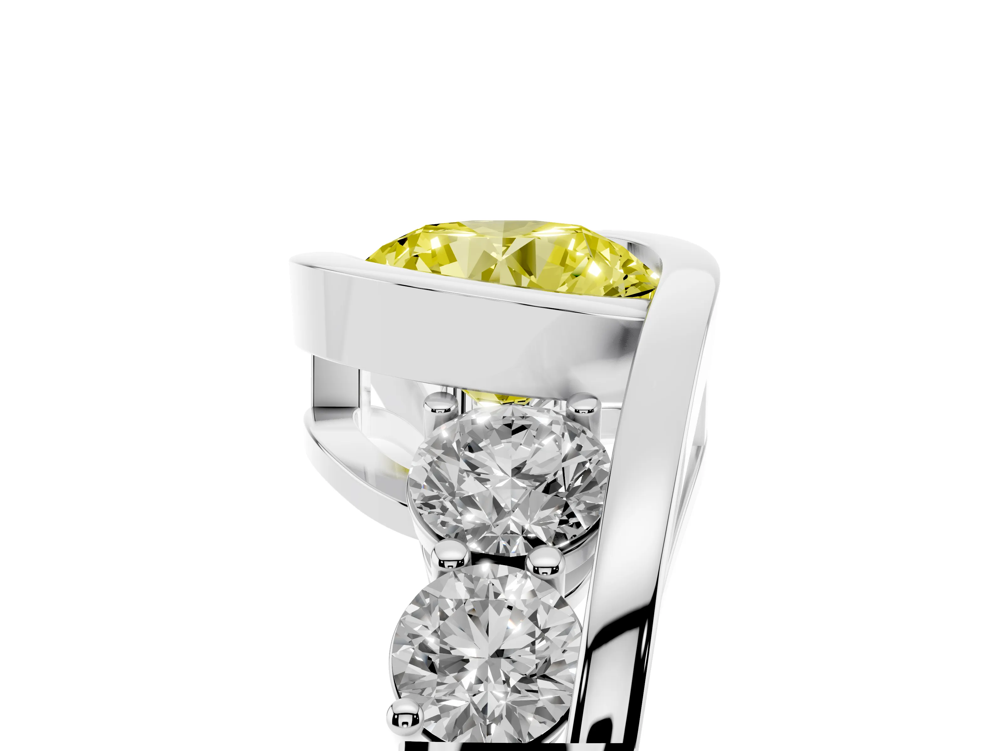 Fancy Yellow Round Cut Diamond Bezel Bypass Ring Set in Silver with Round Accents