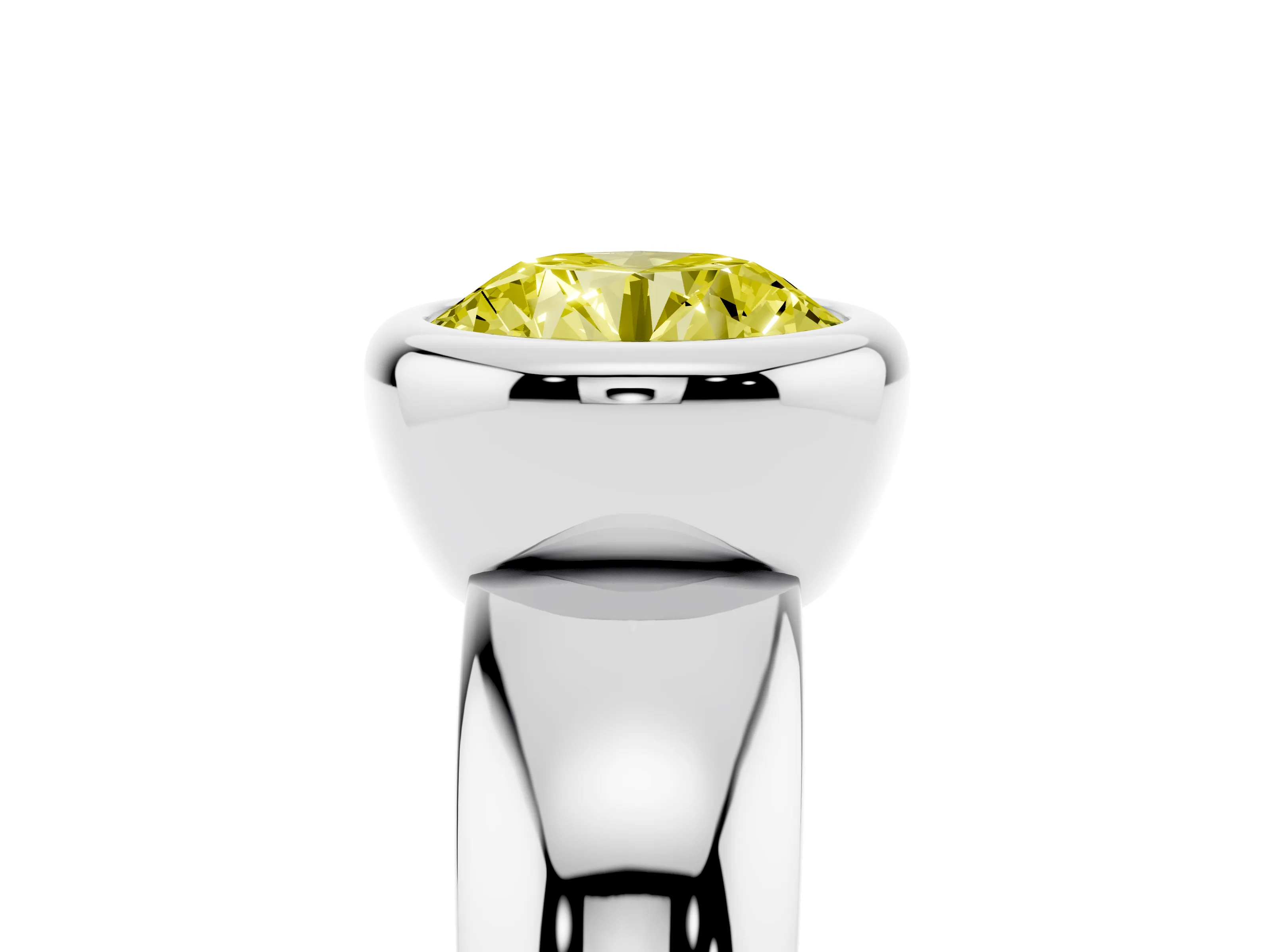 Fancy Yellow Bezel Set Round Cut Diamond Solitaire Ring Set in Silver with Wide Band