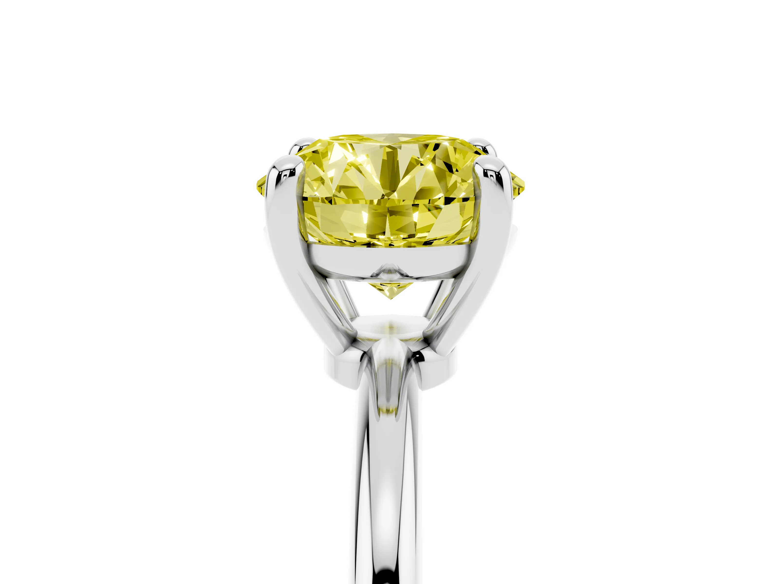 Fancy Yellow Round Cut Diamond Solitaire Ring Set in Silver with Secure Prong Setting on a Classic Band