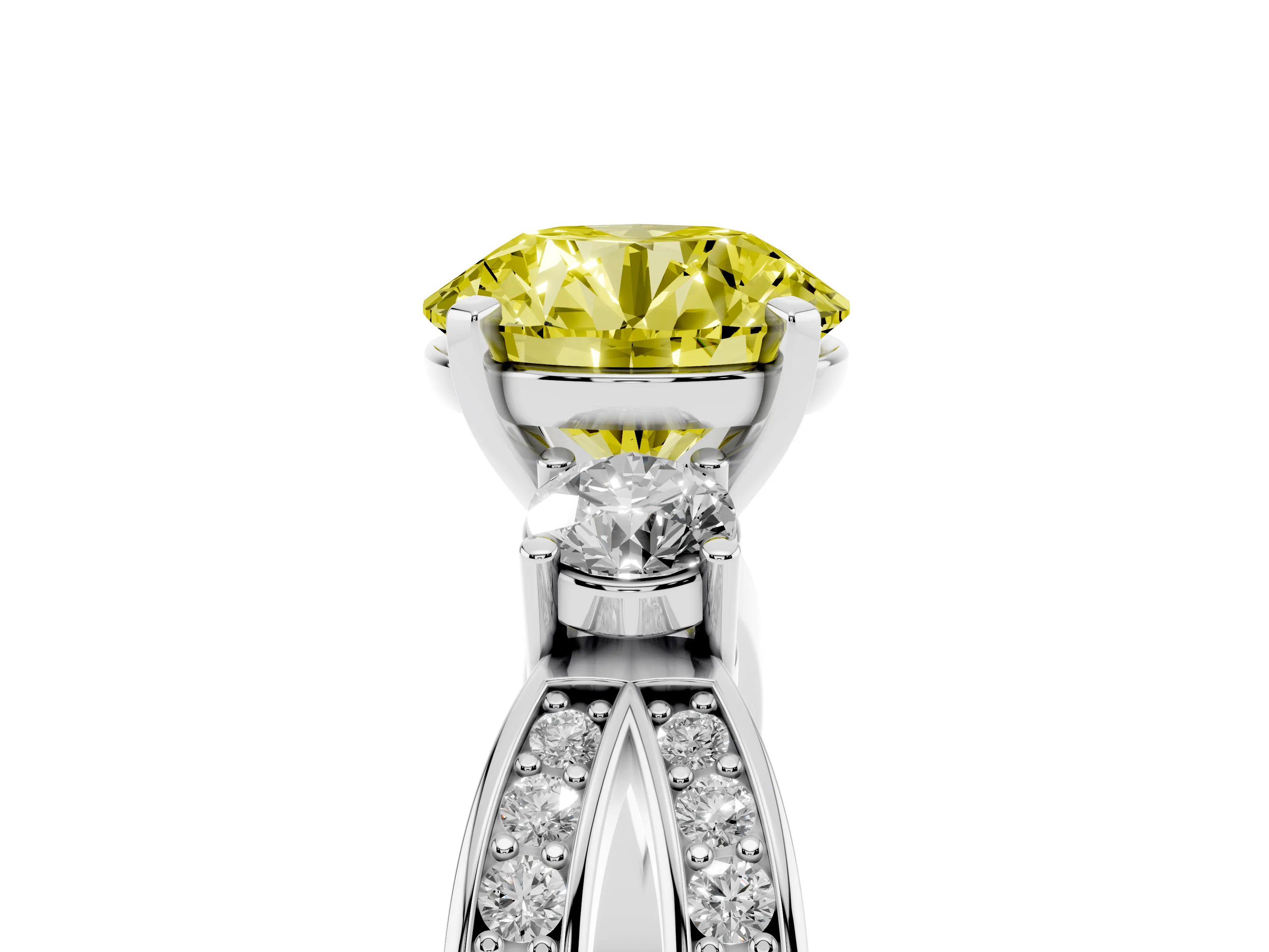 Fancy Yellow Three-Stone Round Cut Diamond Twist Band Ring Set in Silver with Pavé Accents and Prong Setting