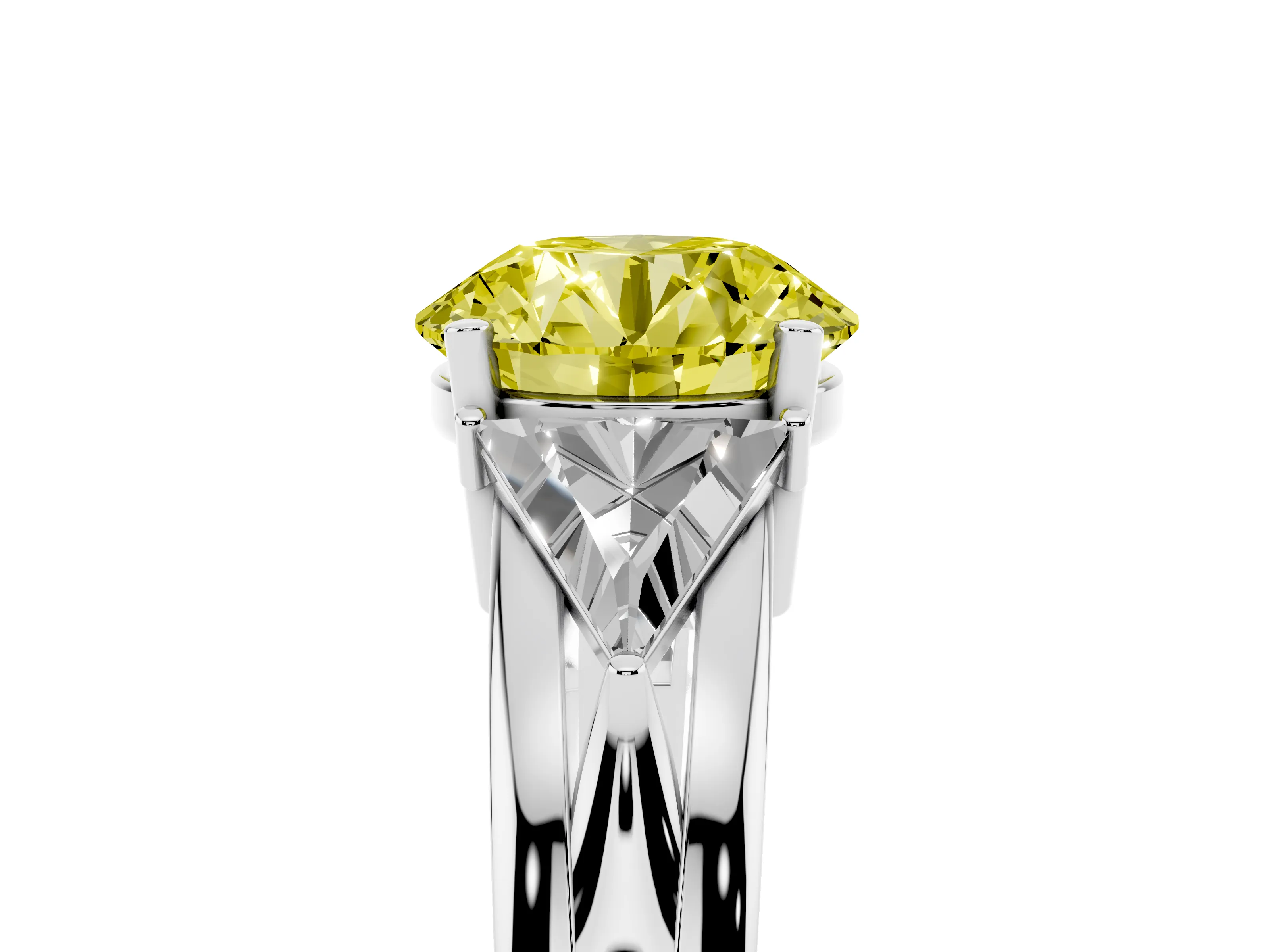 Fancy Yellow Round Cut Diamond Three-Stone Ring Set in Silver with Trillion Side Stones and Split Shank