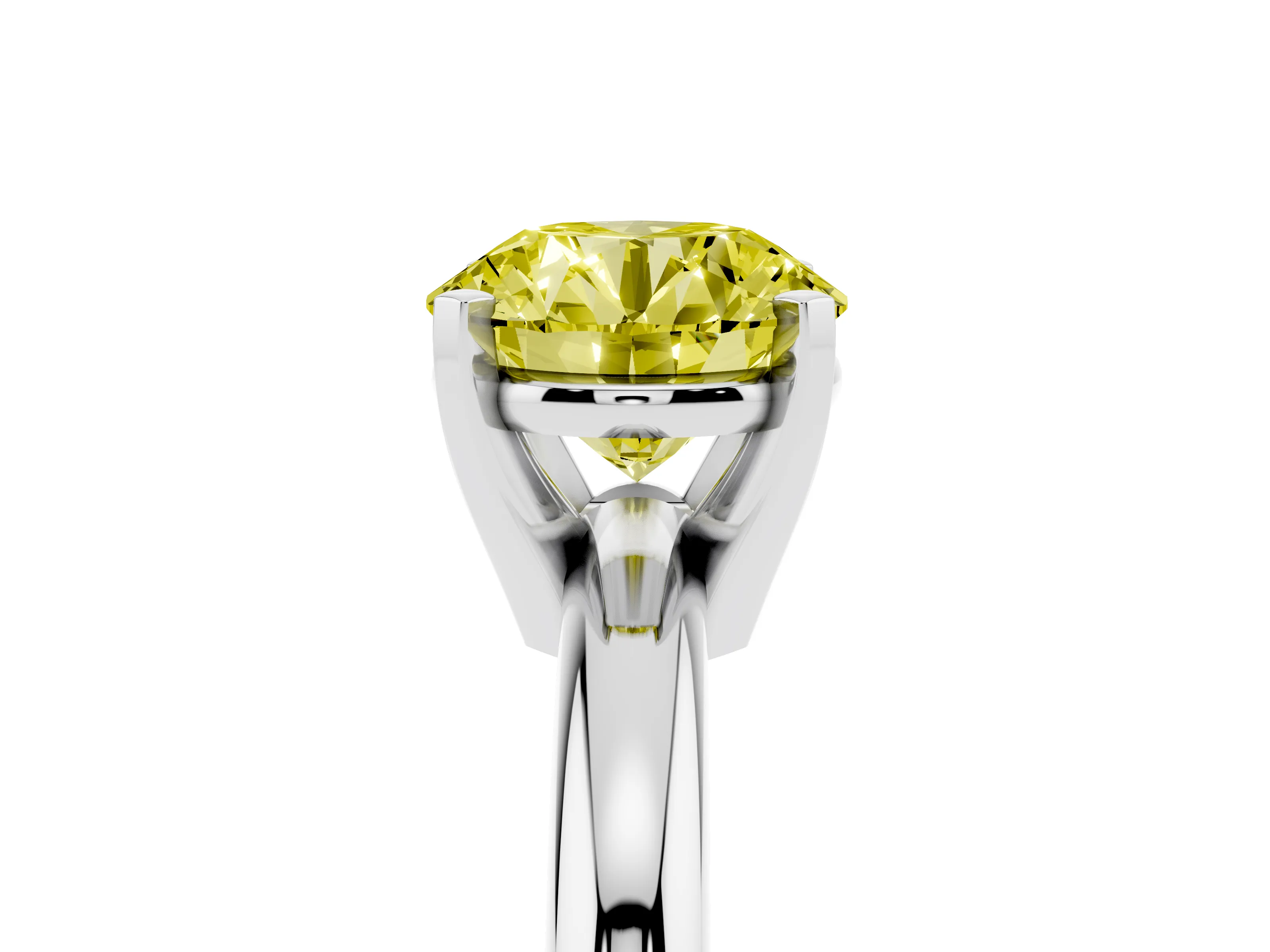 Fancy Yellow Round Cut Diamond Solitaire Engagement Ring Set in White gold with Round Band and Prong Setting