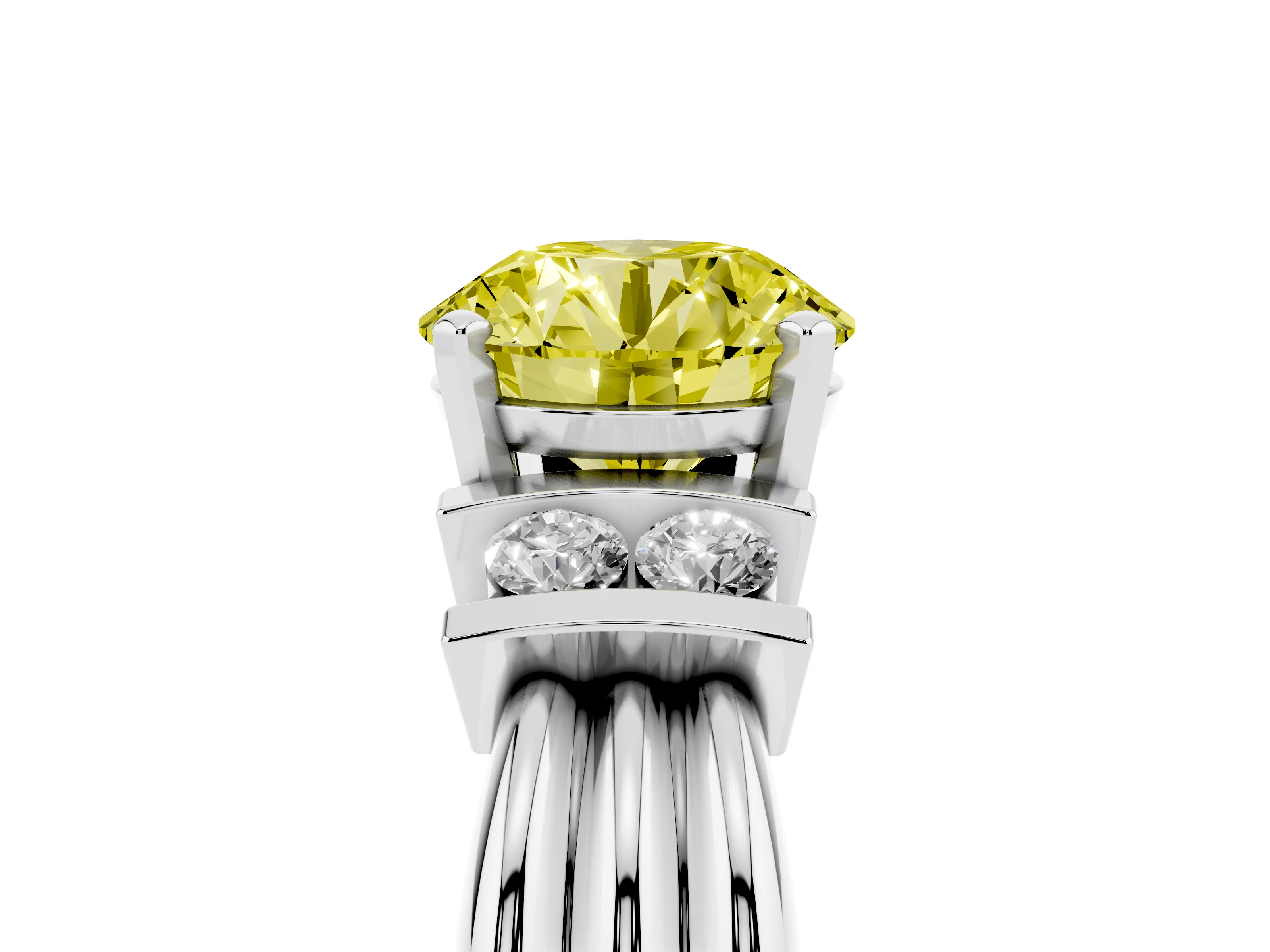 Fancy Yellow Three-Stone Round Cut Diamond Channel Set Ring Set in Silver with Bar Prongs