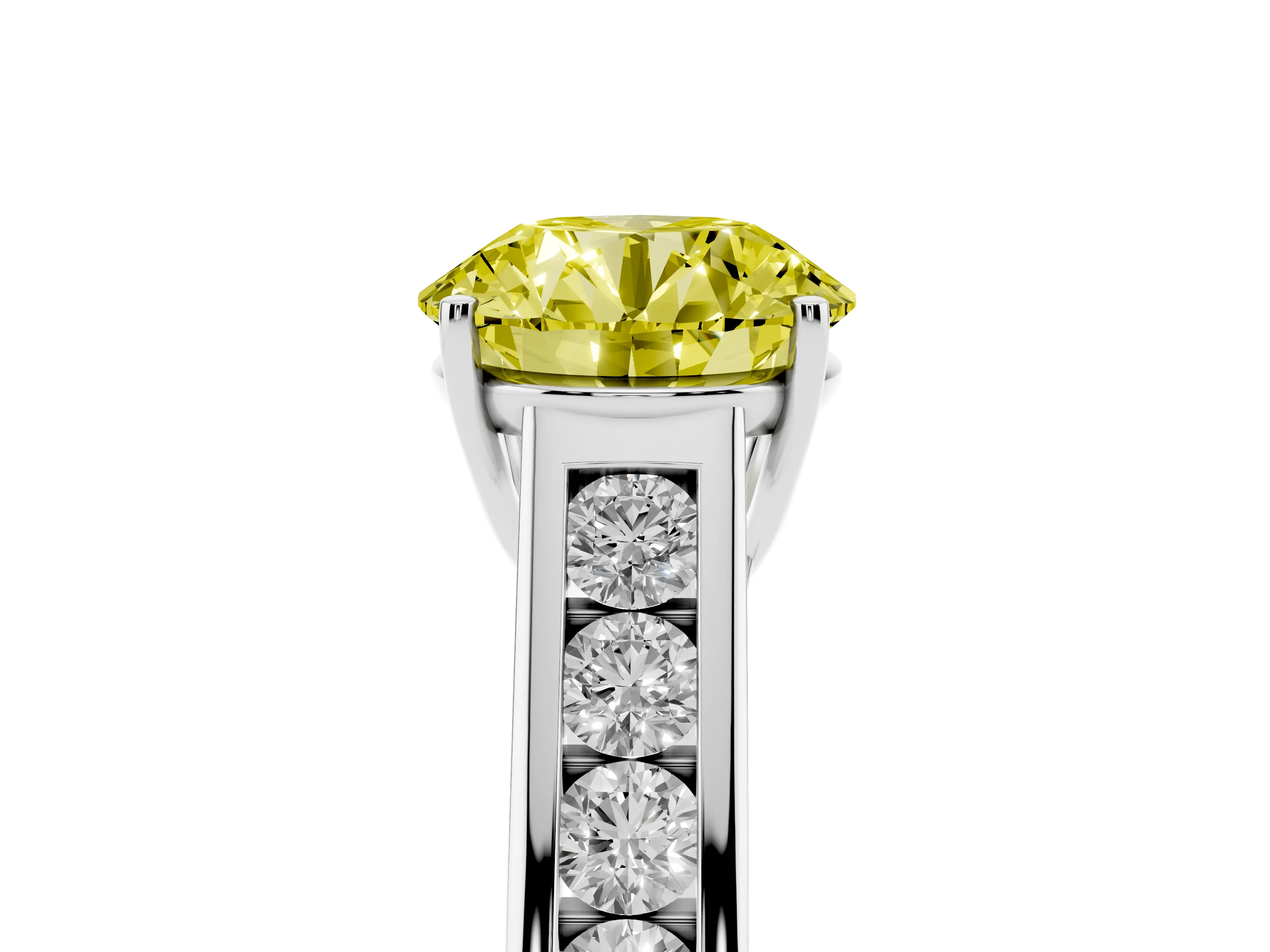 Fancy Yellow Round Cut Diamond Solitaire Channel-Set Engagement Ring Set in Silver with Prong Setting