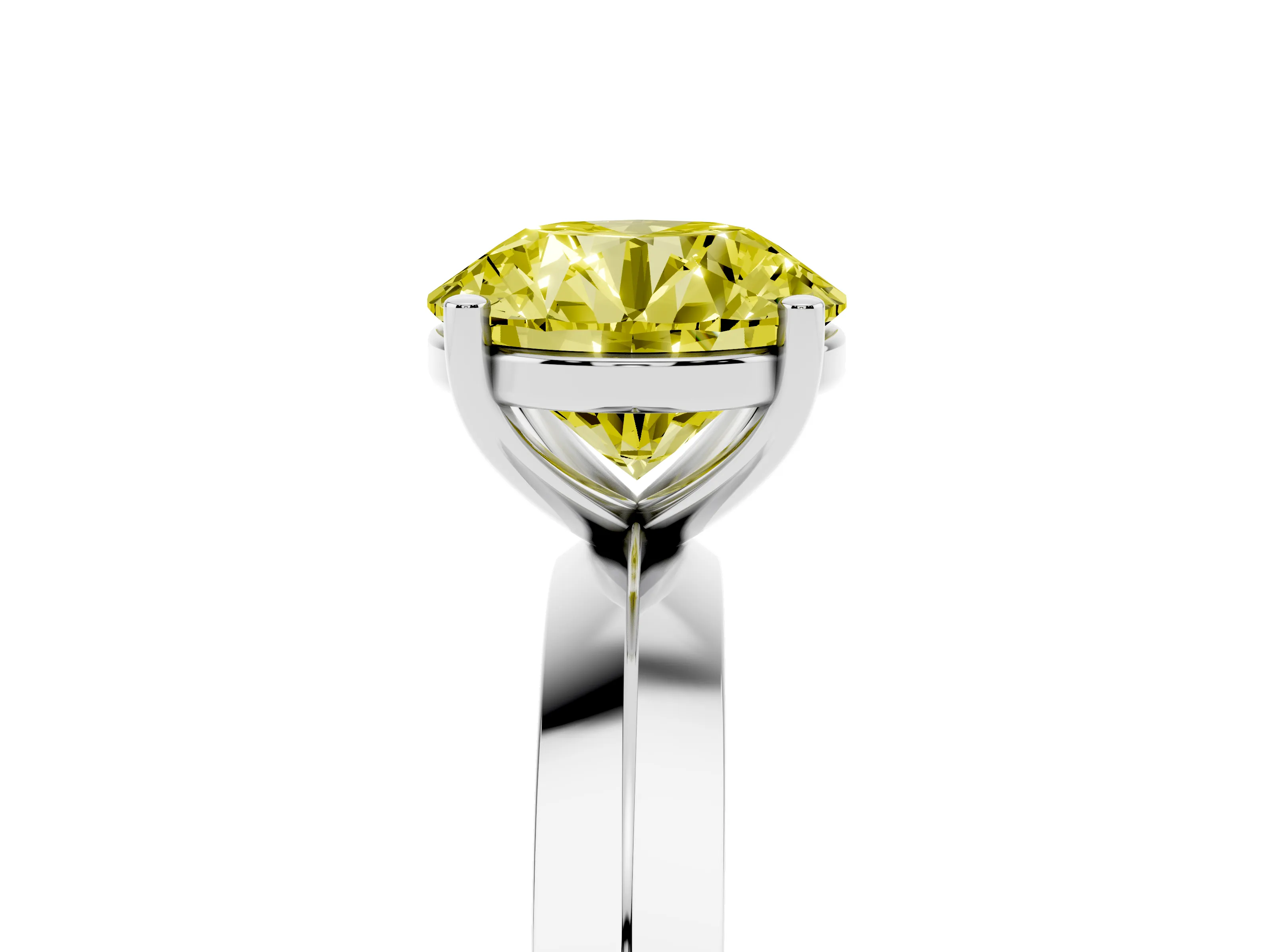 Fancy Yellow Round Cut Diamond Solitaire Engagement Ring Set in Silver with Flat Band and Prong Setting