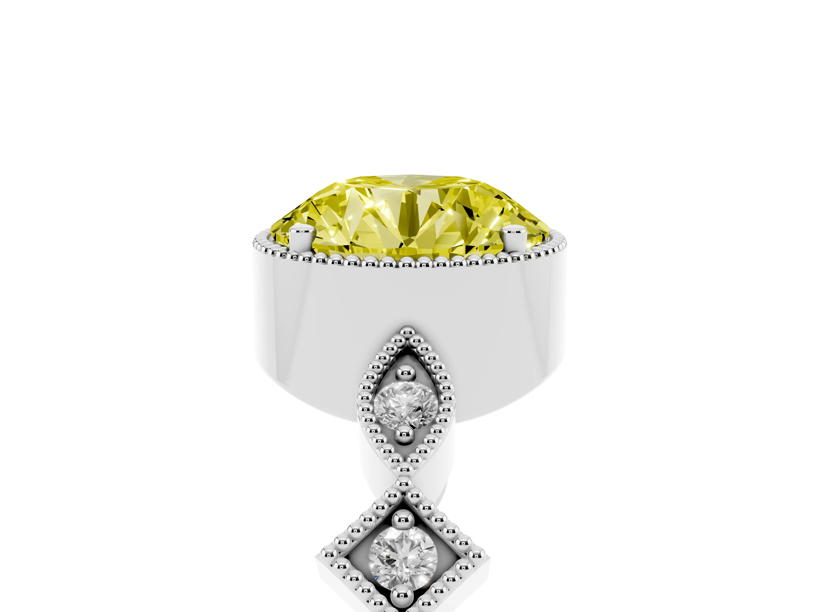 Fancy Yellow Round Cut Diamond Milgrain Marquise Twist Band Ring Set in Platinum with Prong Setting
