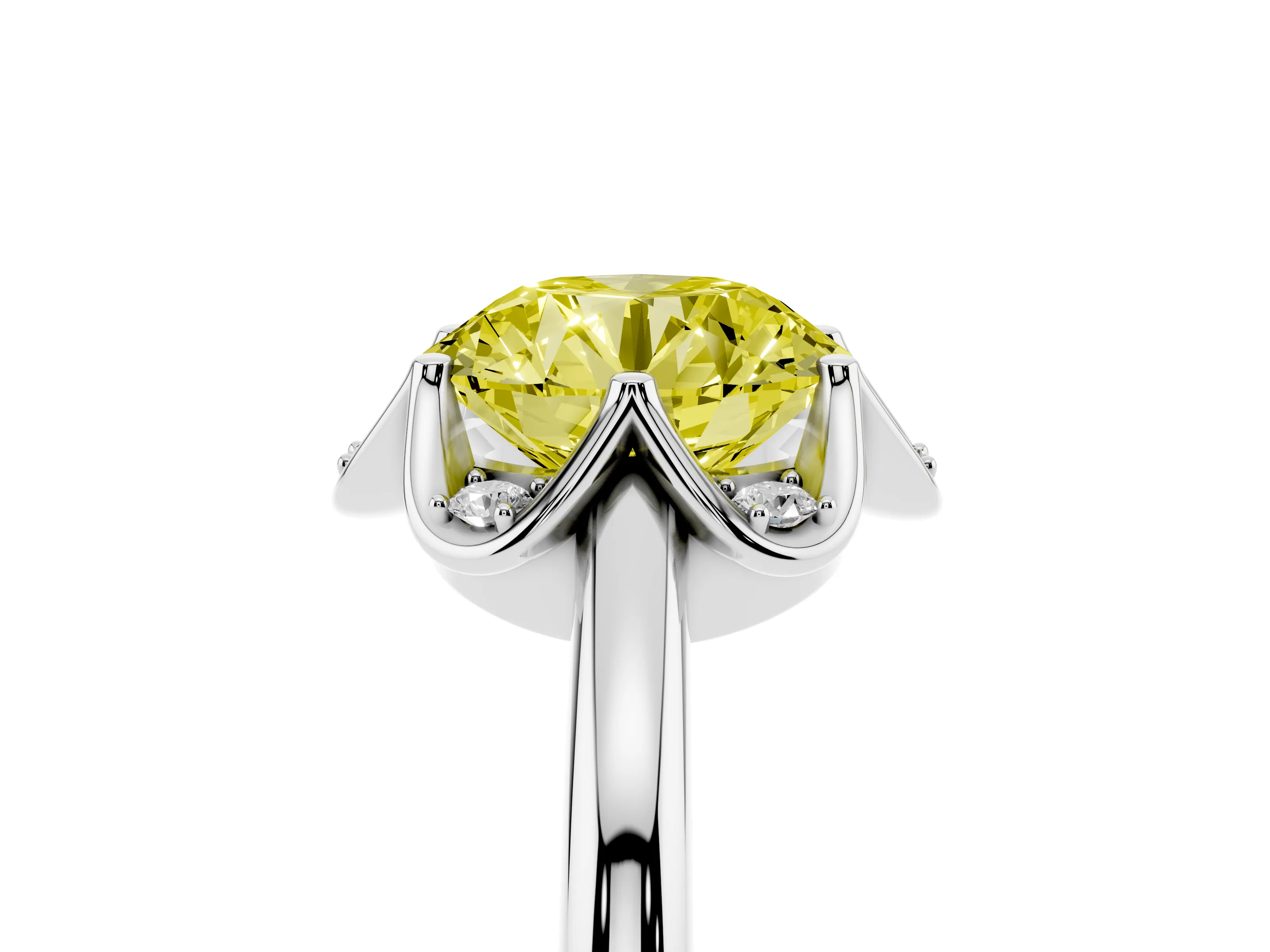 Fancy Yellow Round Cut Diamond Round Cluster Halo Ring Set in White gold with Solitaire Band and Prong Setting