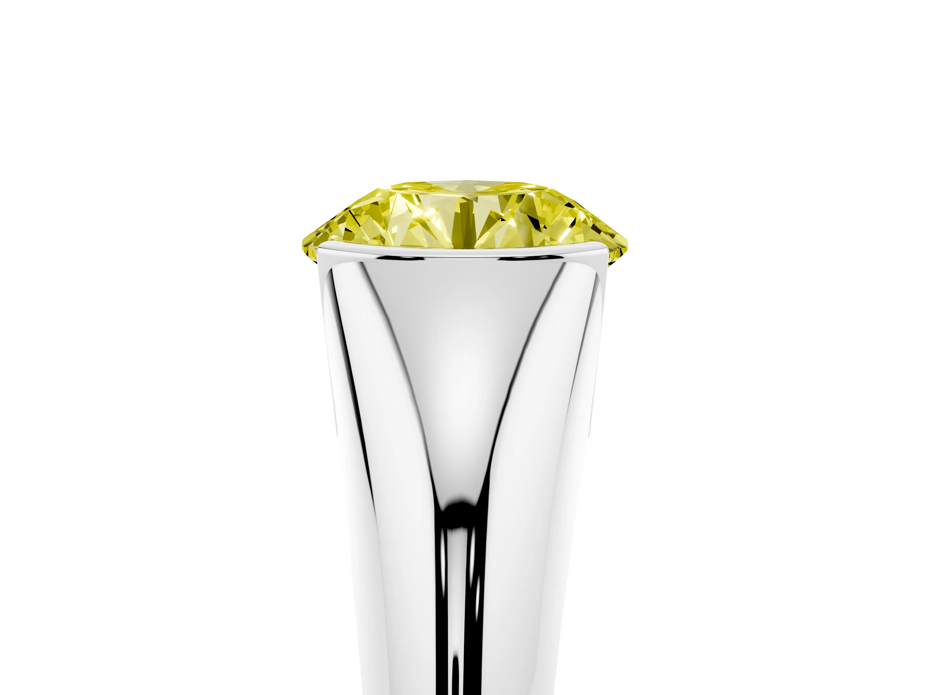 Fancy Yellow Round Cut Diamond Solitaire Tension Set Ring Set in Silver