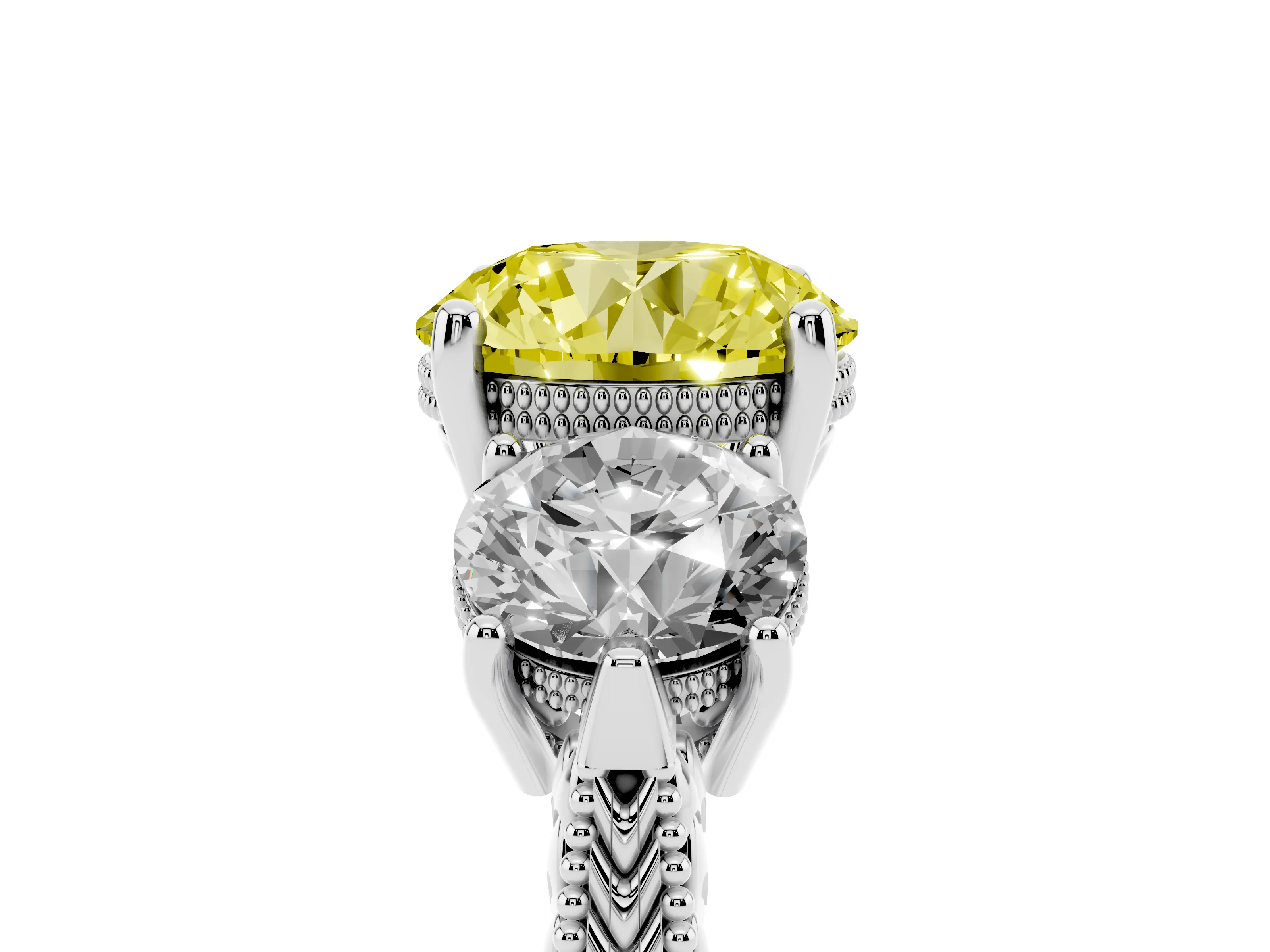 Fancy Yellow Round Cut Diamond Three-Stone Ring Set in Silver with Milgrain Band