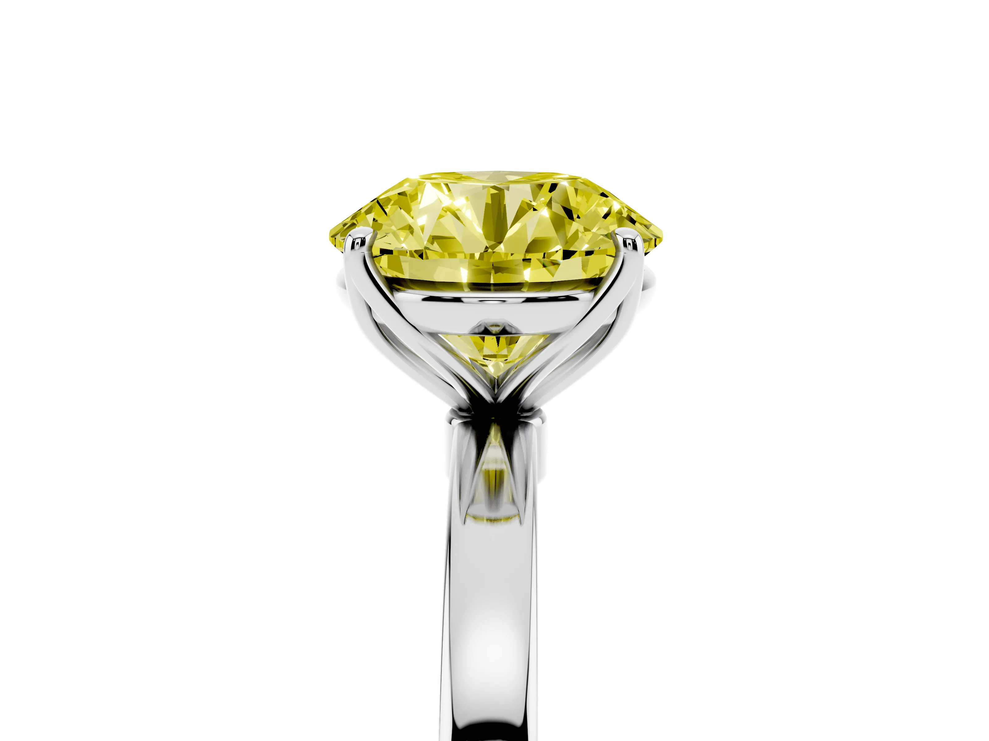 Fancy Yellow Round Cut Diamond Solitaire Ring Set in White gold with Prong Setting and Thin Polished Band