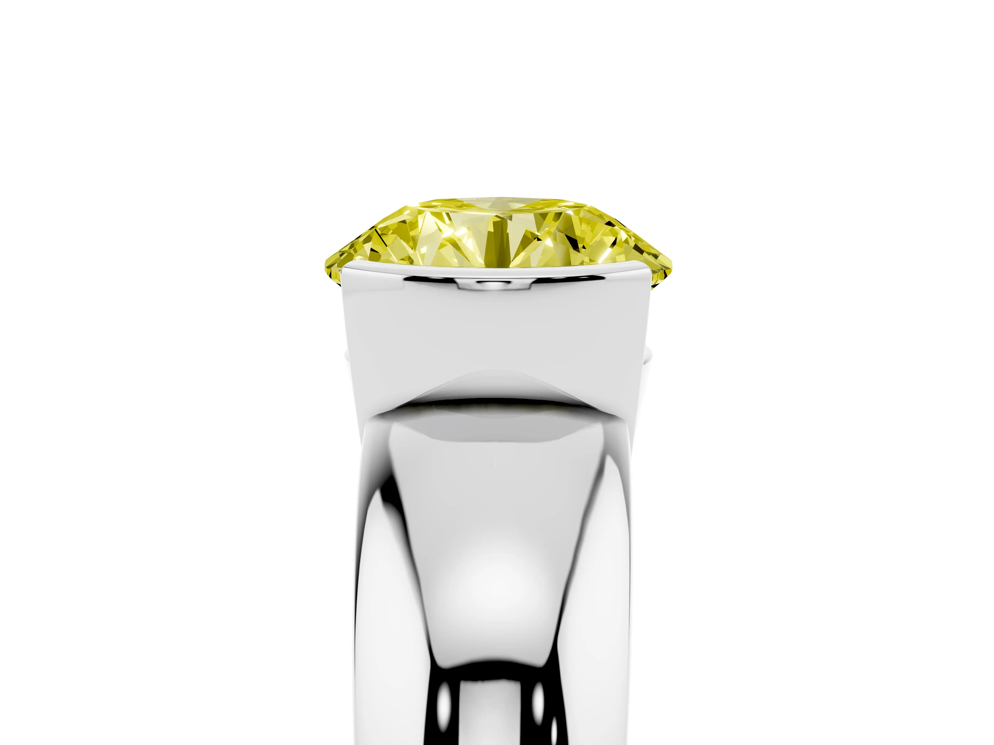 Fancy Yellow Round Cut Diamond Solitaire Tension Set Ring Set in Platinum with Wide Band