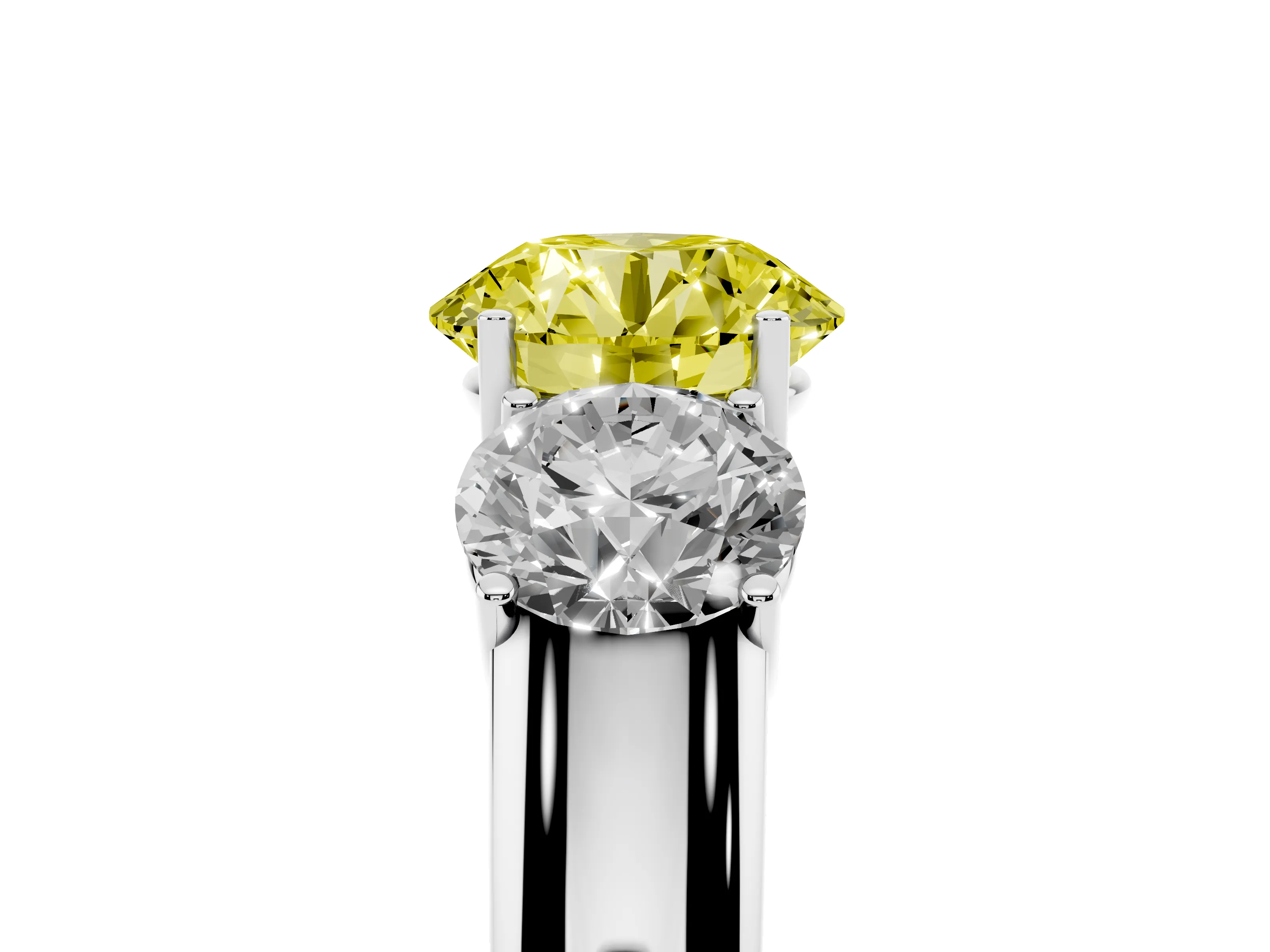 Fancy Yellow Three-Stone Round Cut Diamond Ring Set in White gold with Matching Prong Settings and Plain Band