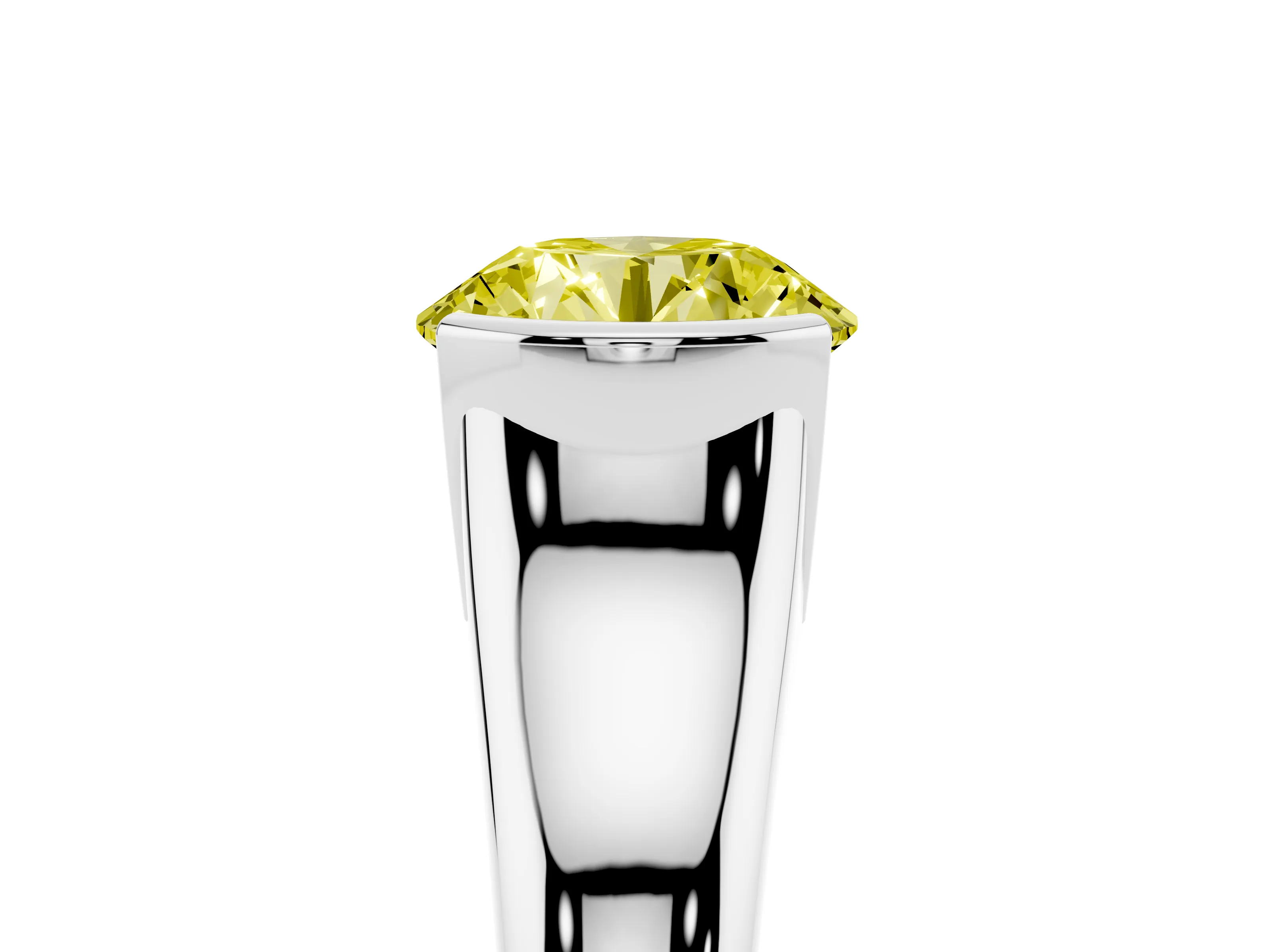 Fancy Yellow Round Cut Diamond Solitaire Tension Set Ring Set in Silver with Split Shank Band