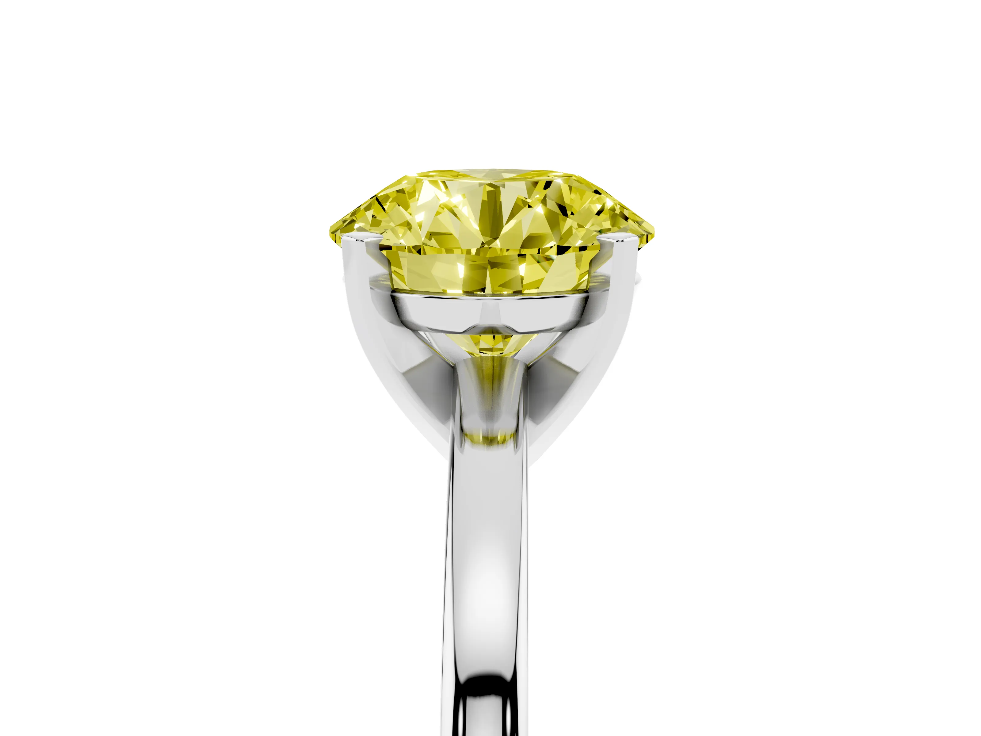 Fancy Yellow Round Cut Diamond Solitaire Engagement Ring Set in Platinum with Prong Setting on a Classic Band