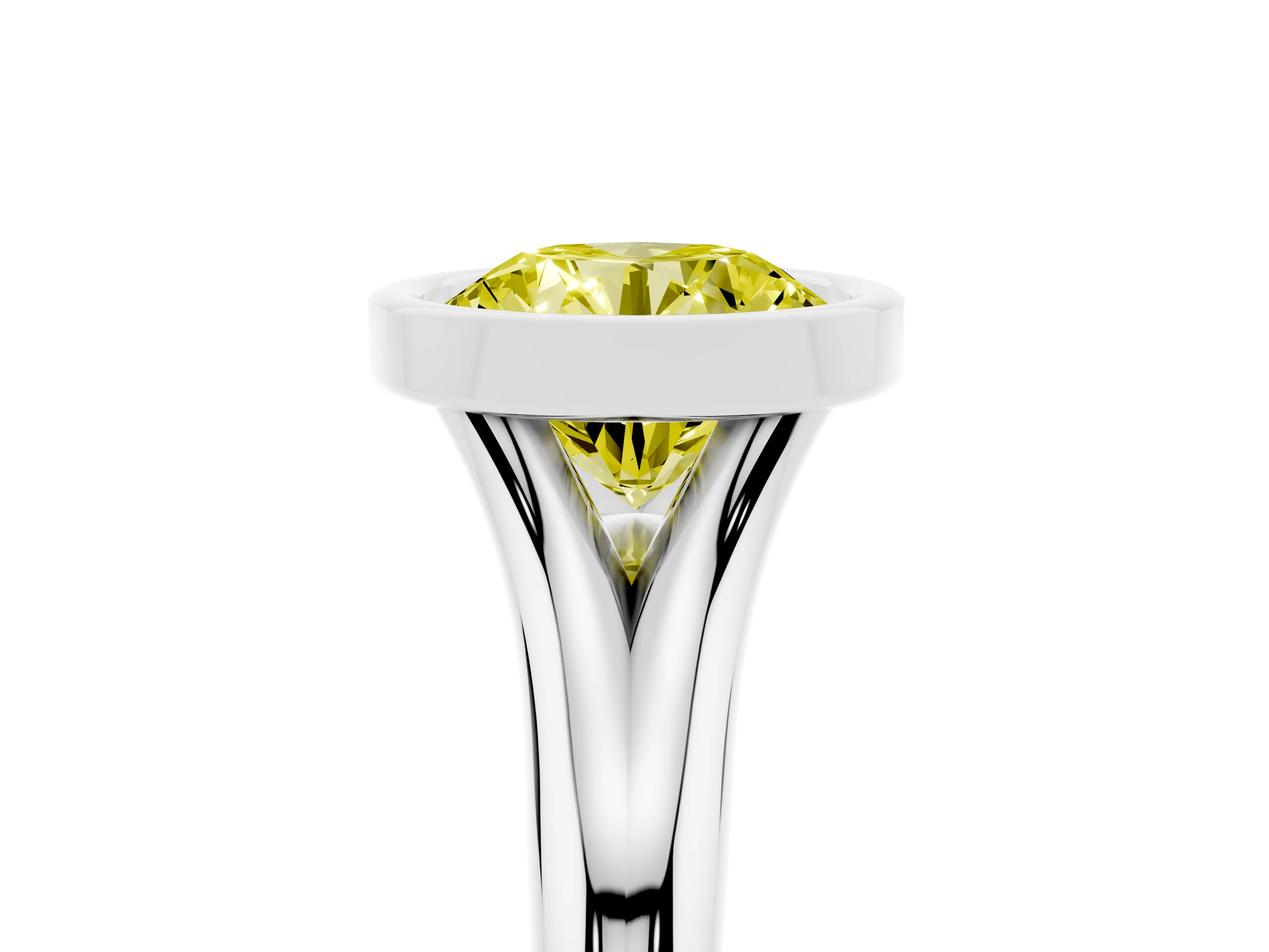 Fancy Yellow Bezel Set Round Cut Diamond Solitaire Ring Set in White gold with Smooth Band