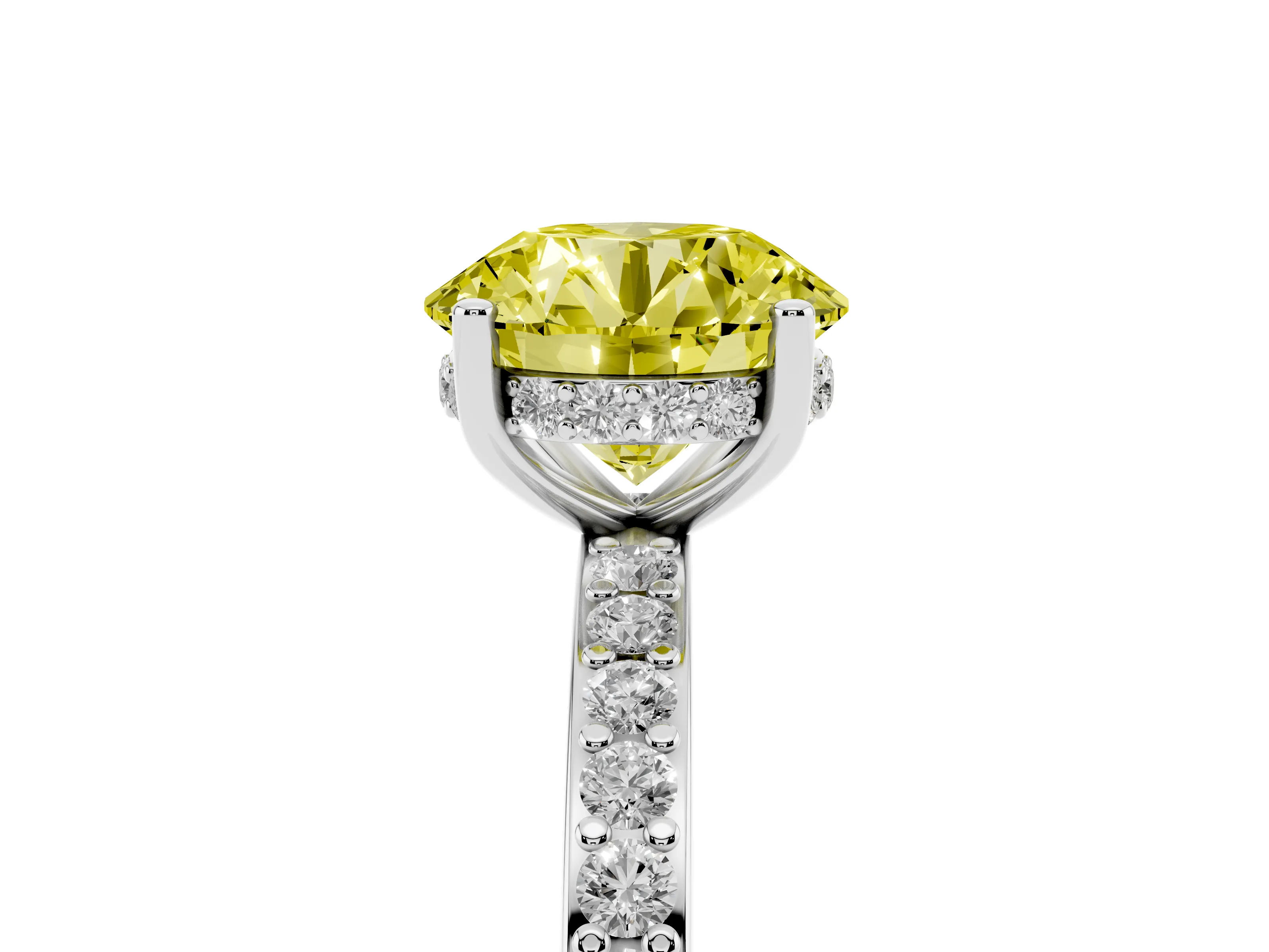 Fancy Yellow Round Cut Diamond Pavé Band Ring Set in Silver with Prong-Set Center Stone