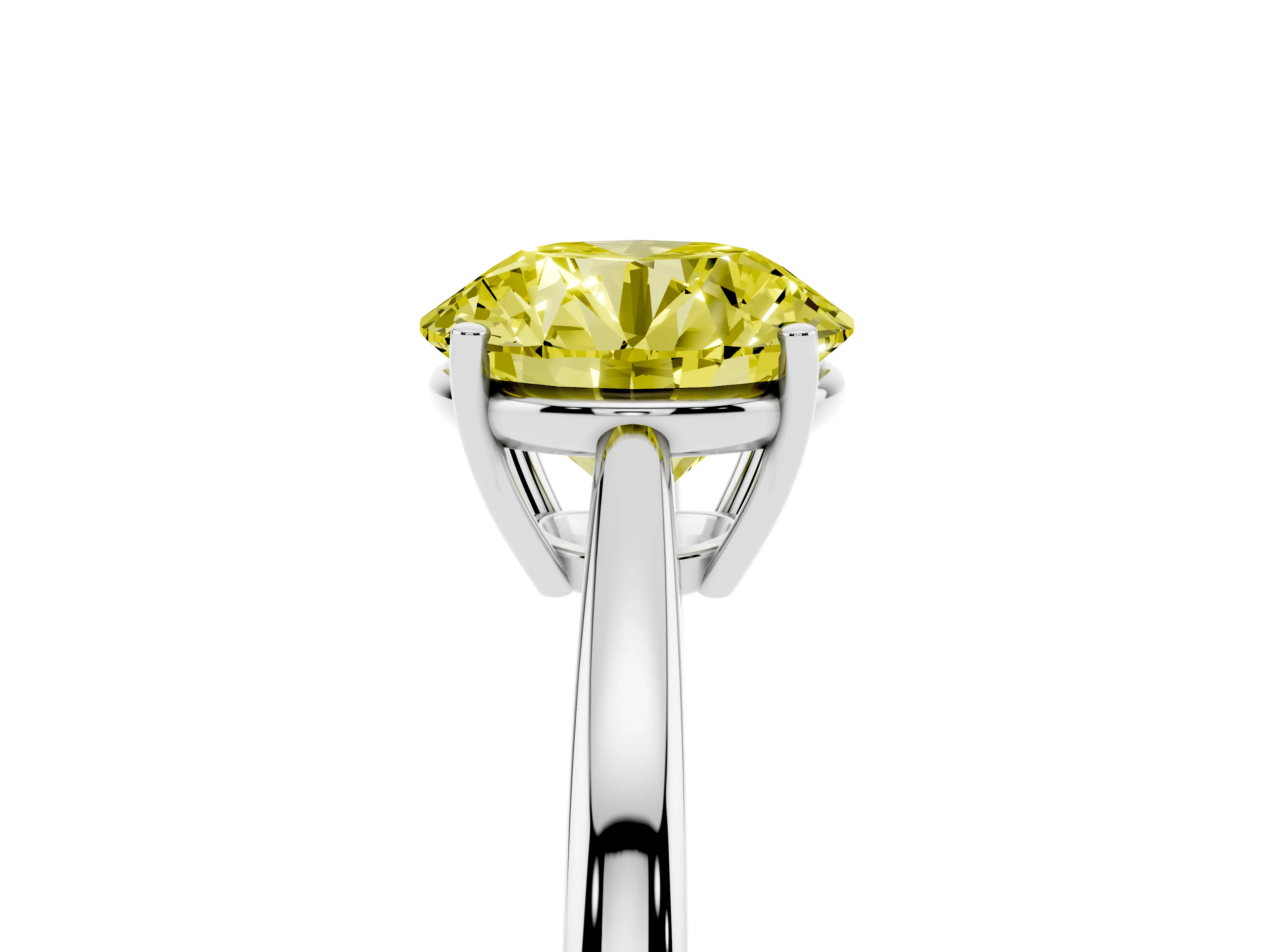 Fancy Yellow Round Cut Diamond Solitaire Ring Set in Platinum with Split Shank and Prong Setting