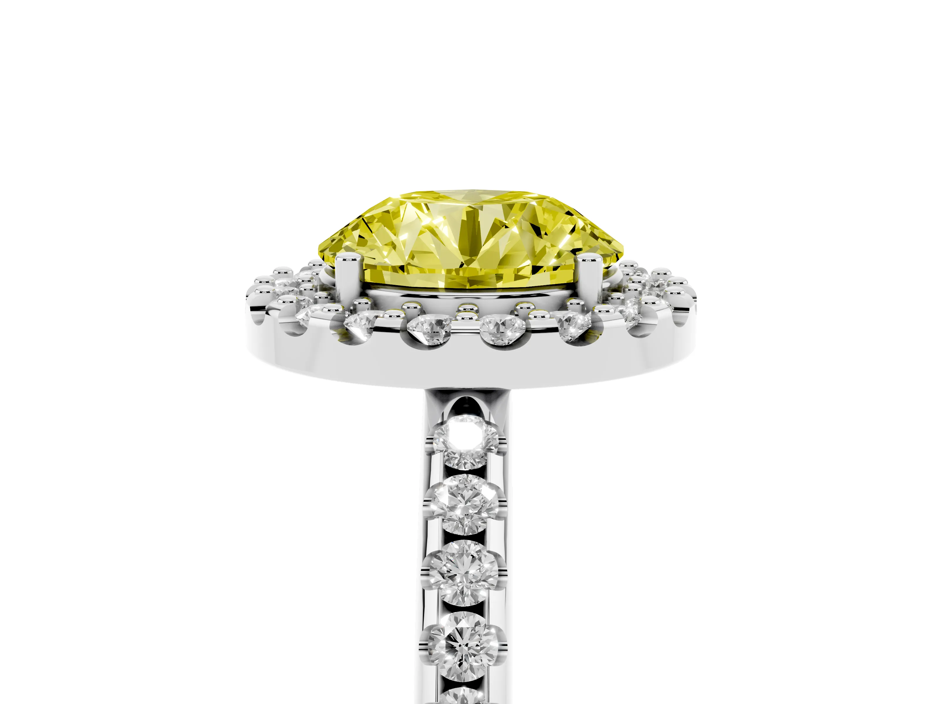 Fancy Yellow Round Cut Diamond Pavé Halo Ring Set in Silver with Prong Setting