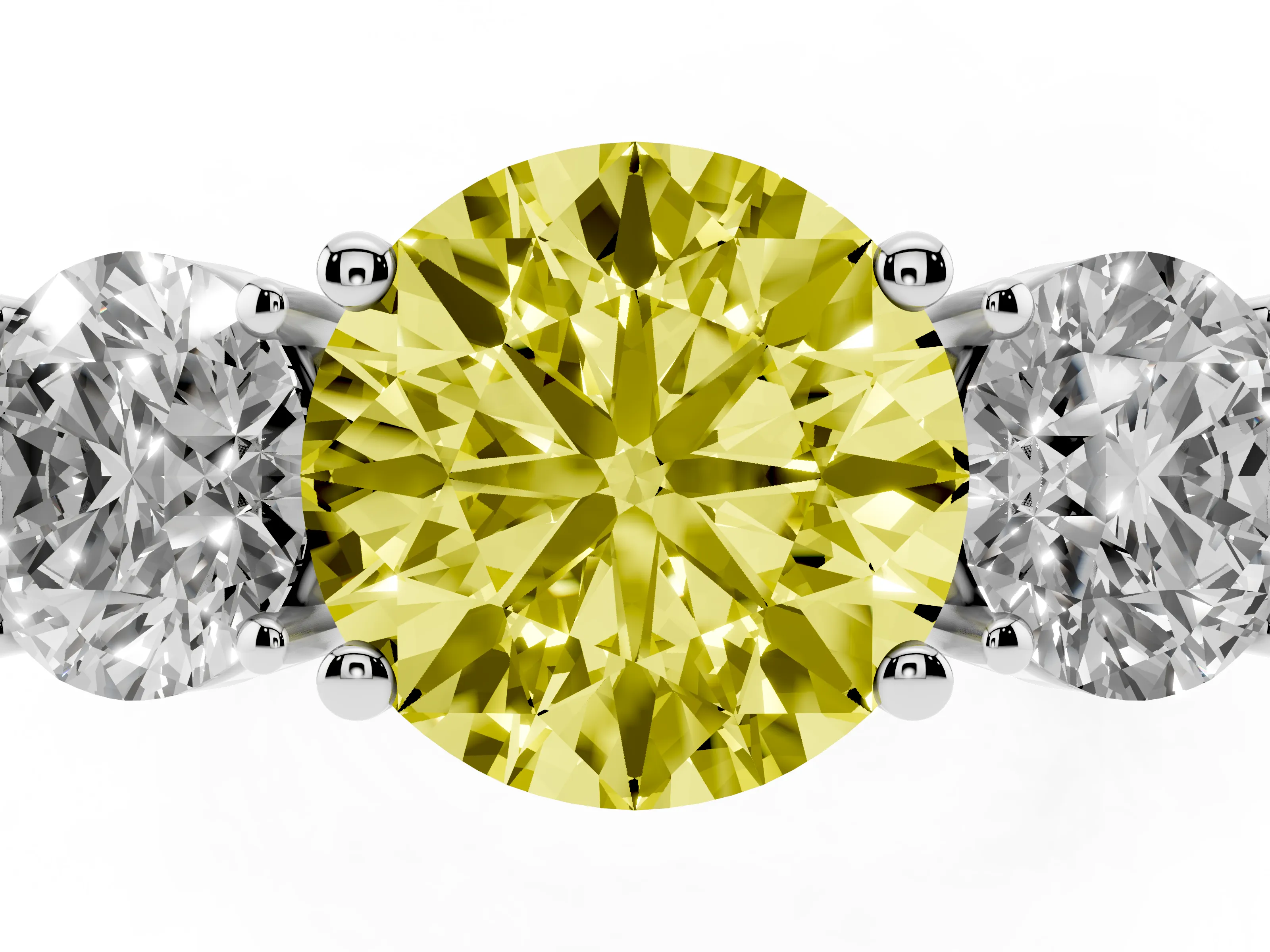 Fancy Yellow Round Cut Diamond Three-Stone Engagement Ring Set in Platinum with Flat Band